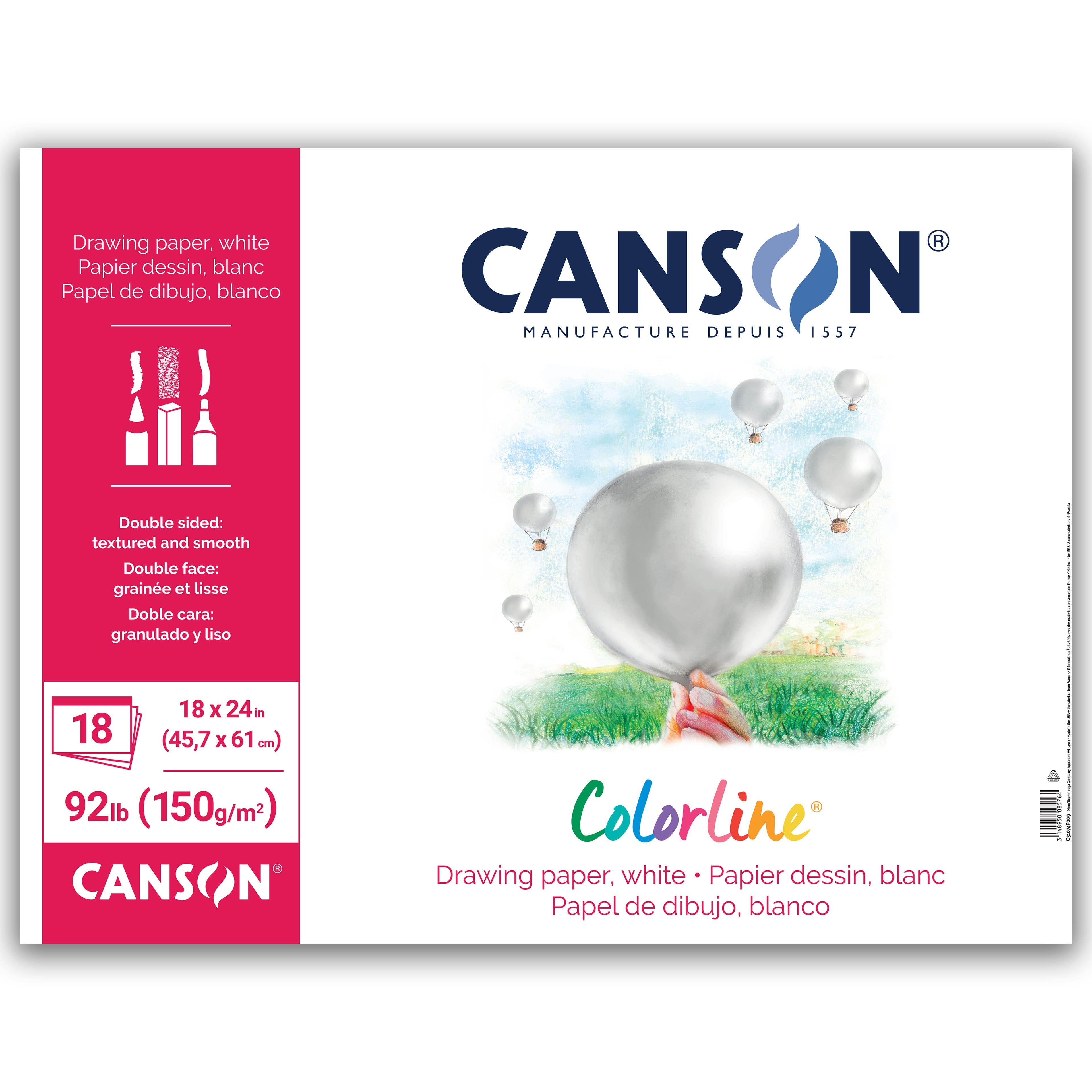 Canson® Colorline® White Drawing Paper Pad, 18" x 24"