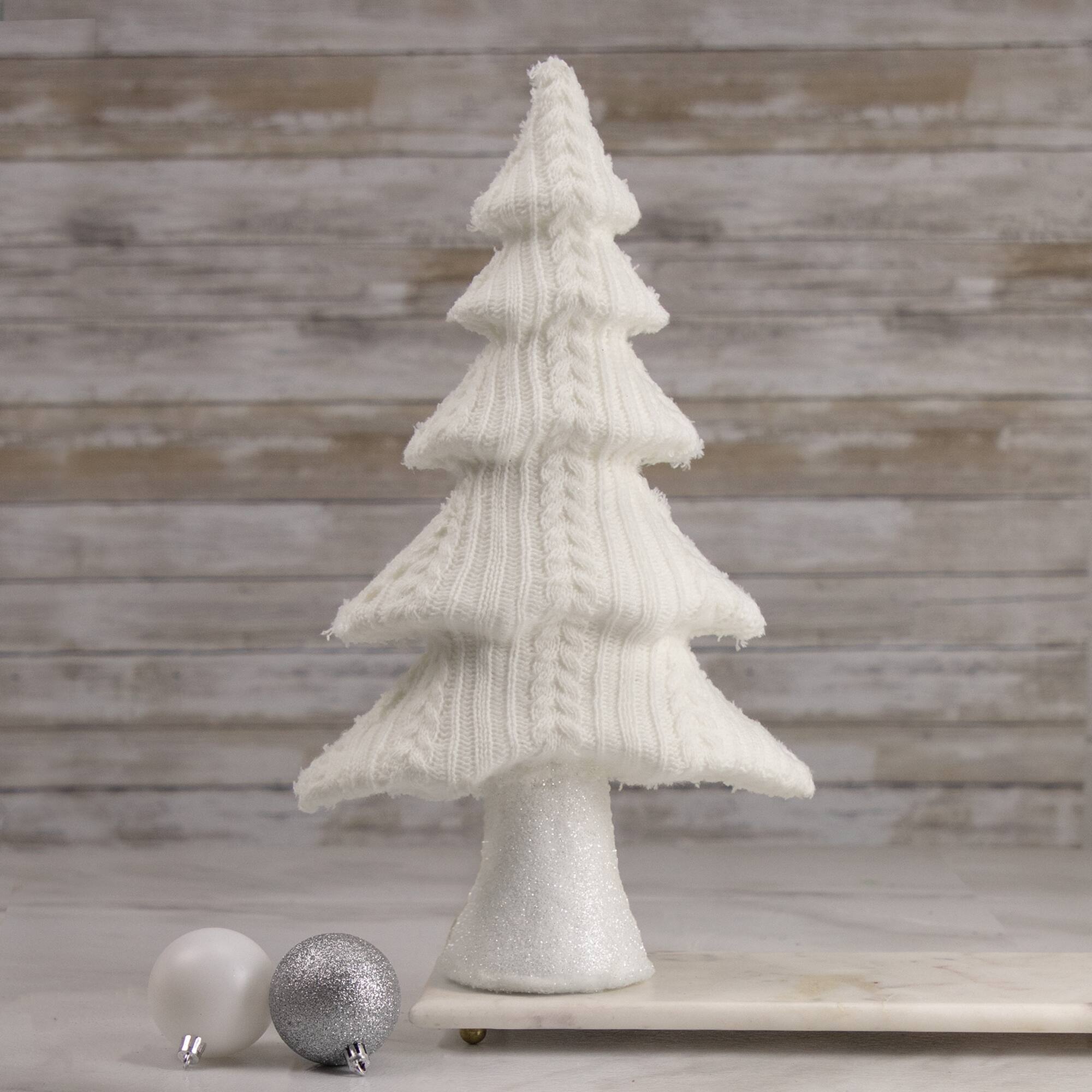16.75" Cream Cable Knit Christmas Tree Tabletop Décor