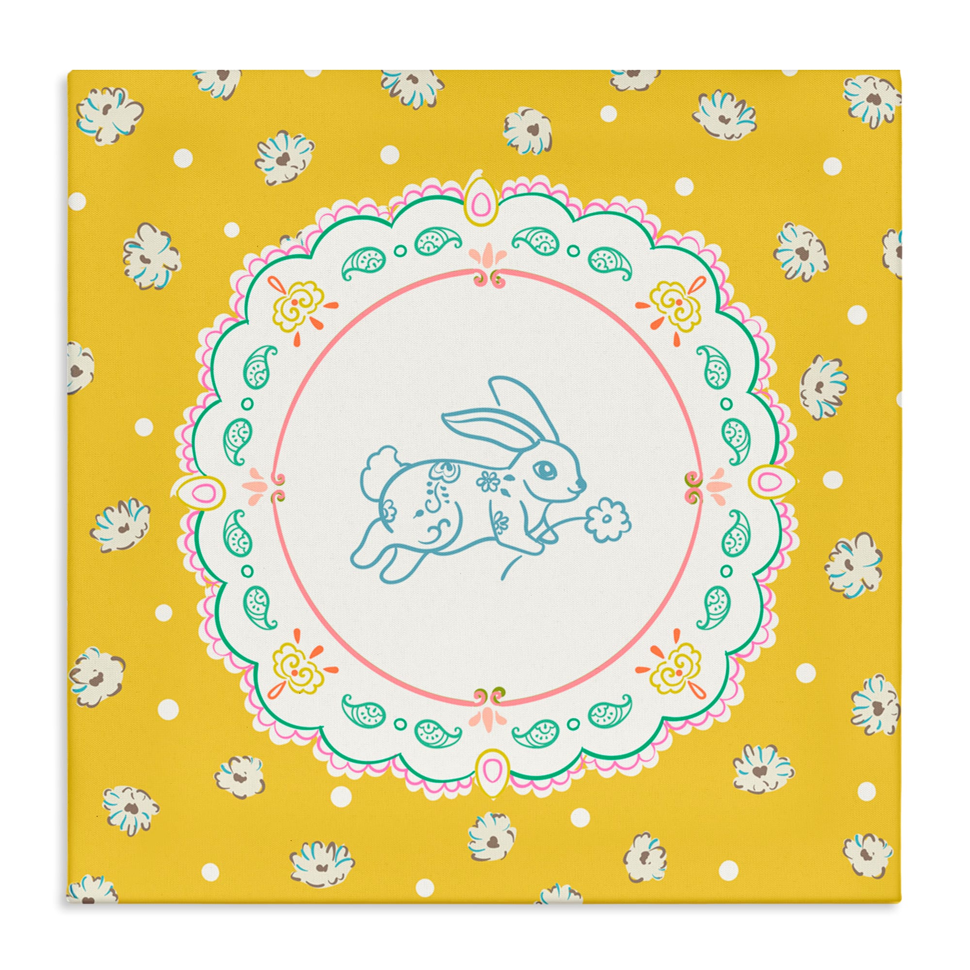 Stupell Industries Yellow Florals Spring Bunny Canvas Wall Art