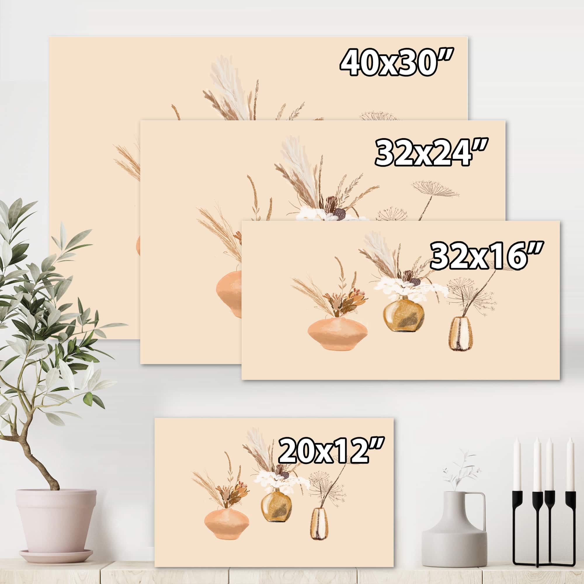 Designart - Bouquets Of Wildflowers In Gold Vases I - Traditional Canvas Wall Art Print