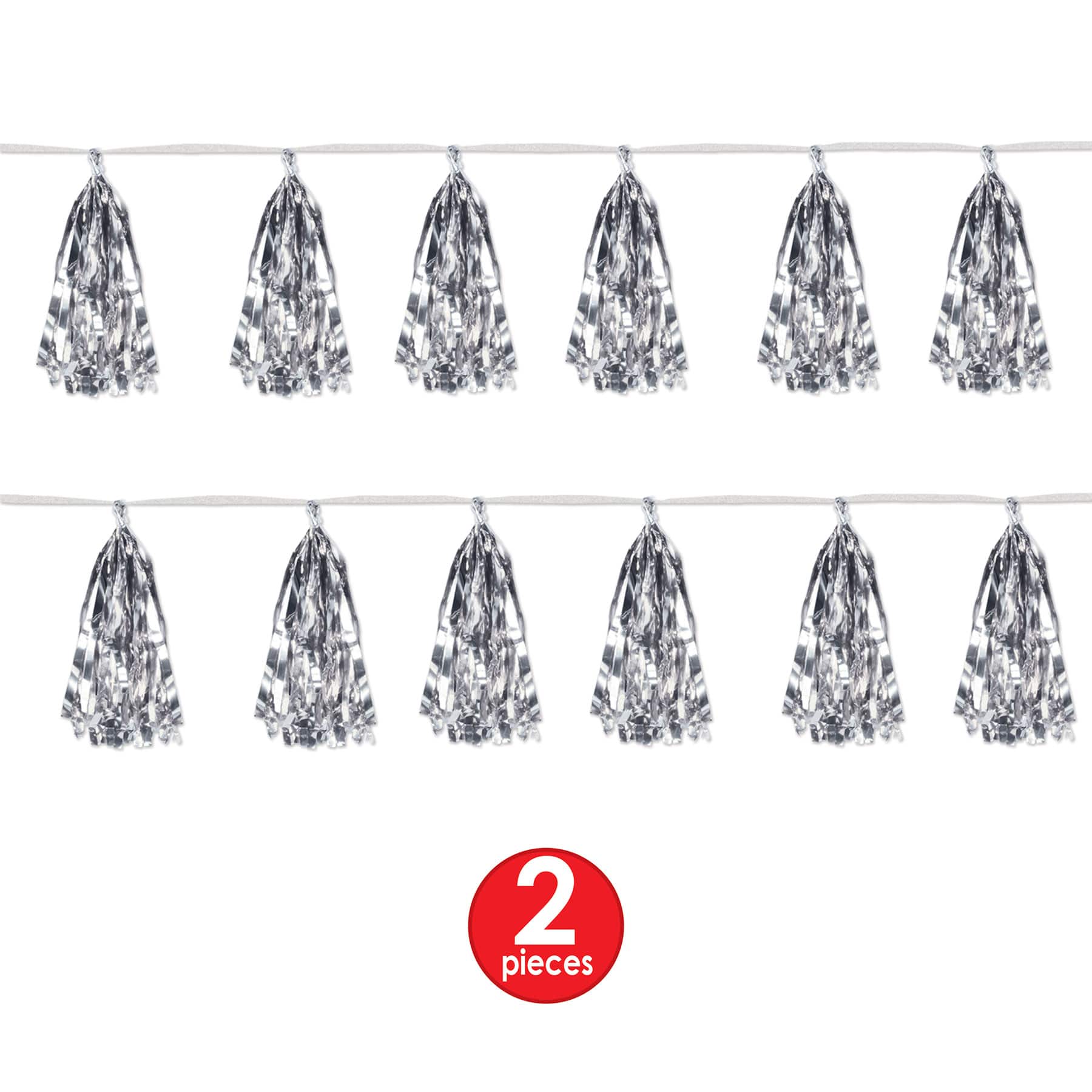Beistle 9.75" x 8ft. Silver Metallic Tassel Garlands, 2ct.