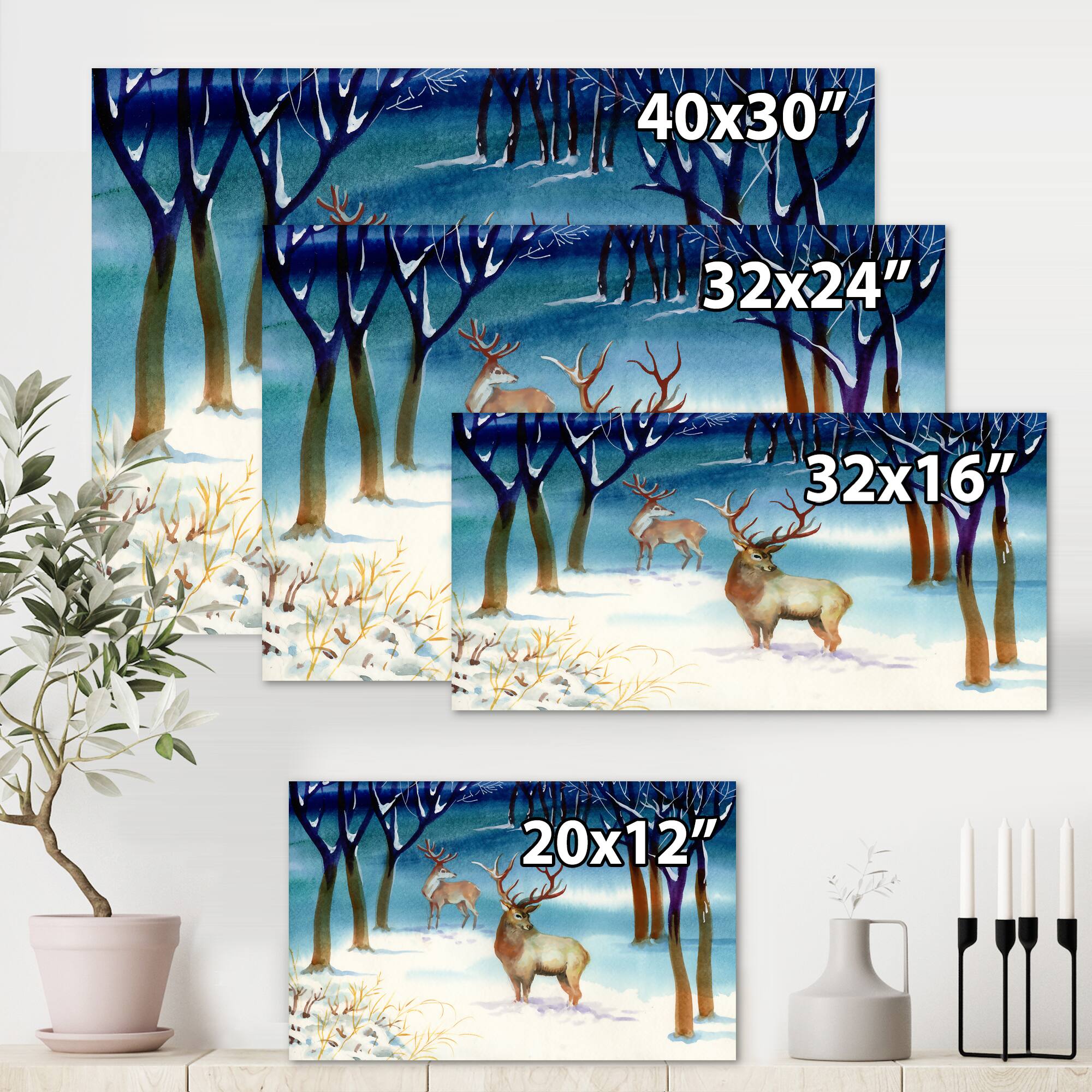 Designart - Winter Landscape With Deers
