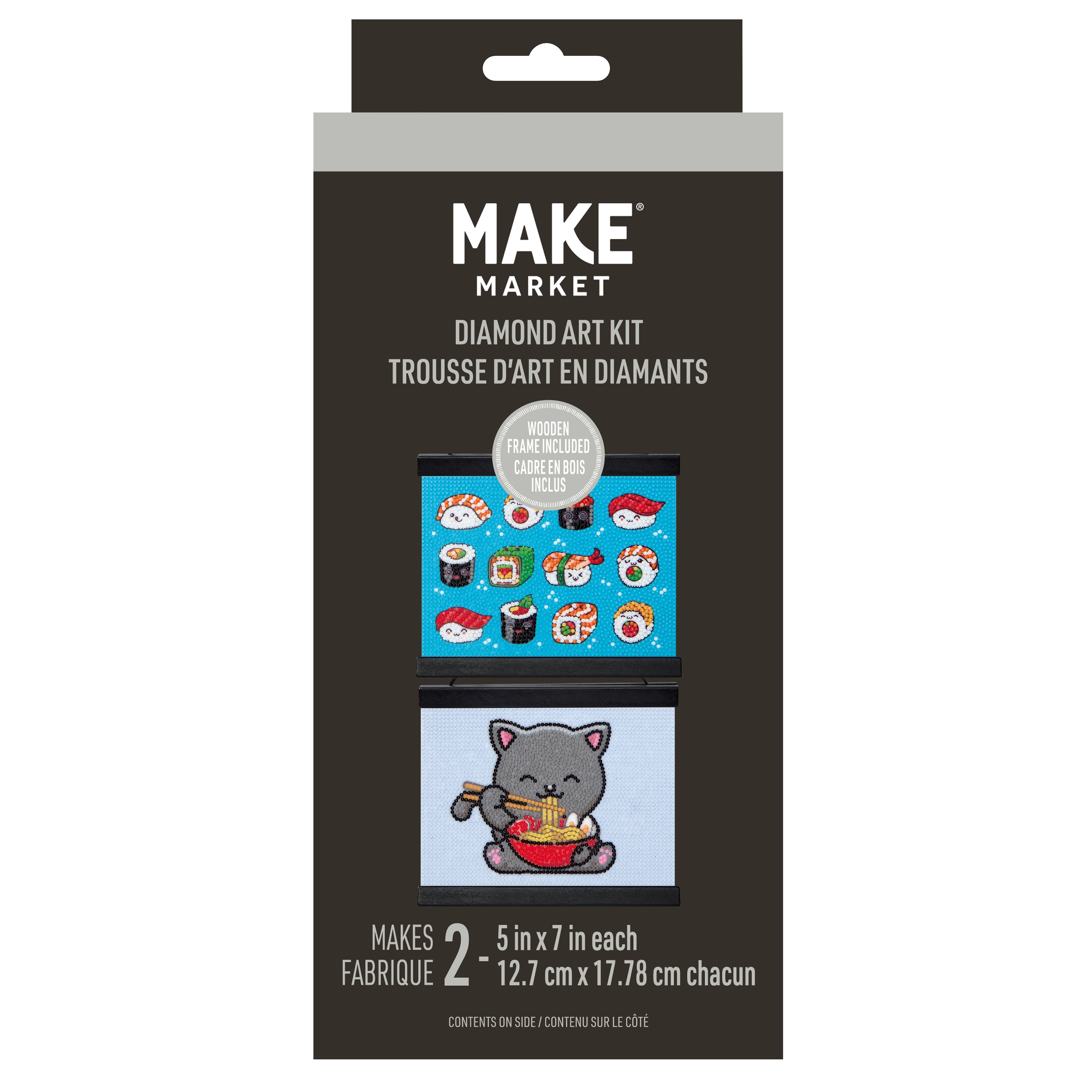 5" x 7" Cat Noodles & Sushi Diamond Art Kit with Wooden Frames by Make Market®