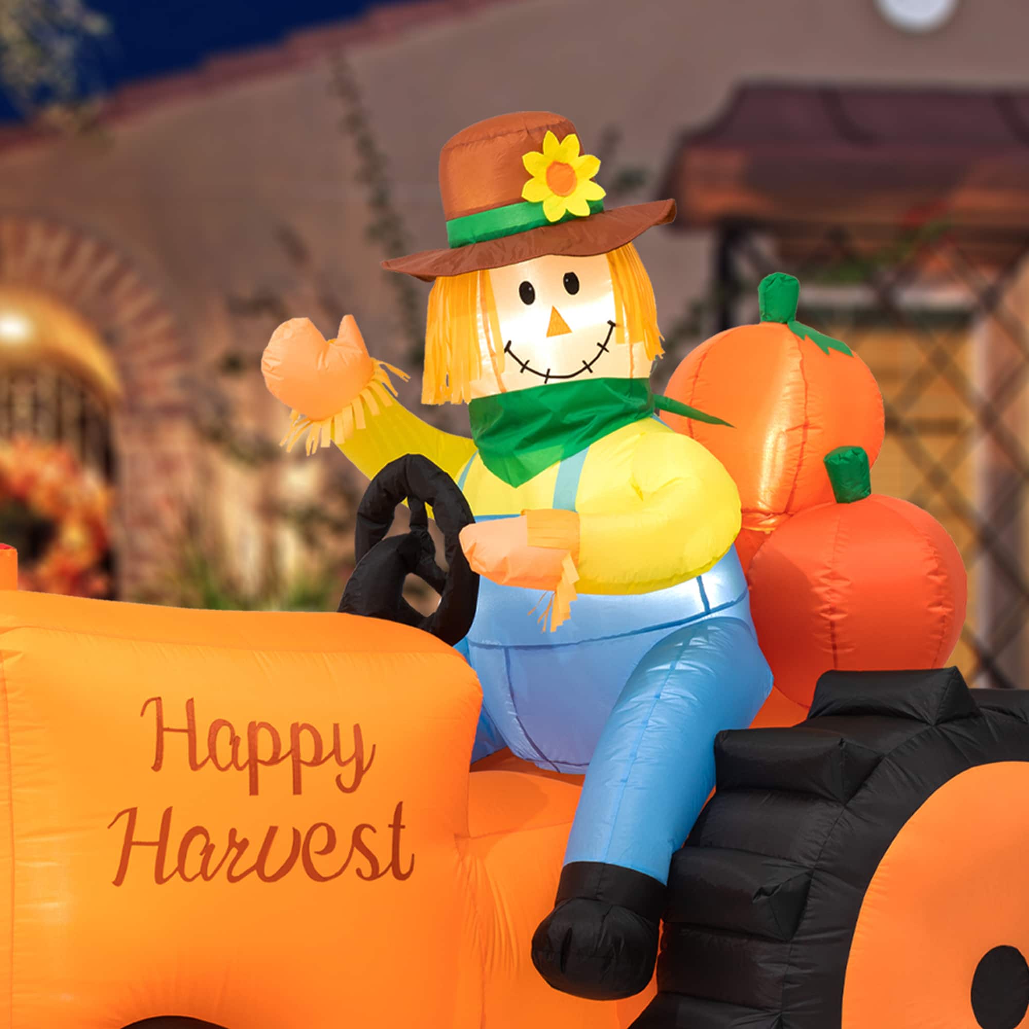 Glitzhome® 7ft. Fall Lighted Inflatable Tractor Décor