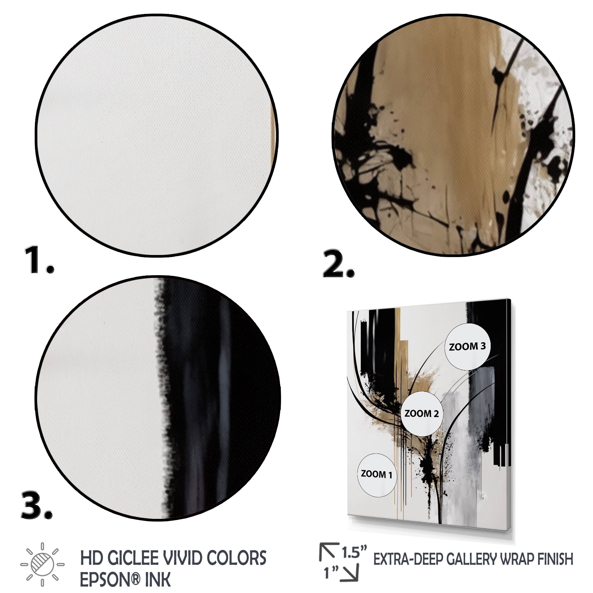 Designart 'Black, White And Gold Expression II' Modern Canvas Wall Art
