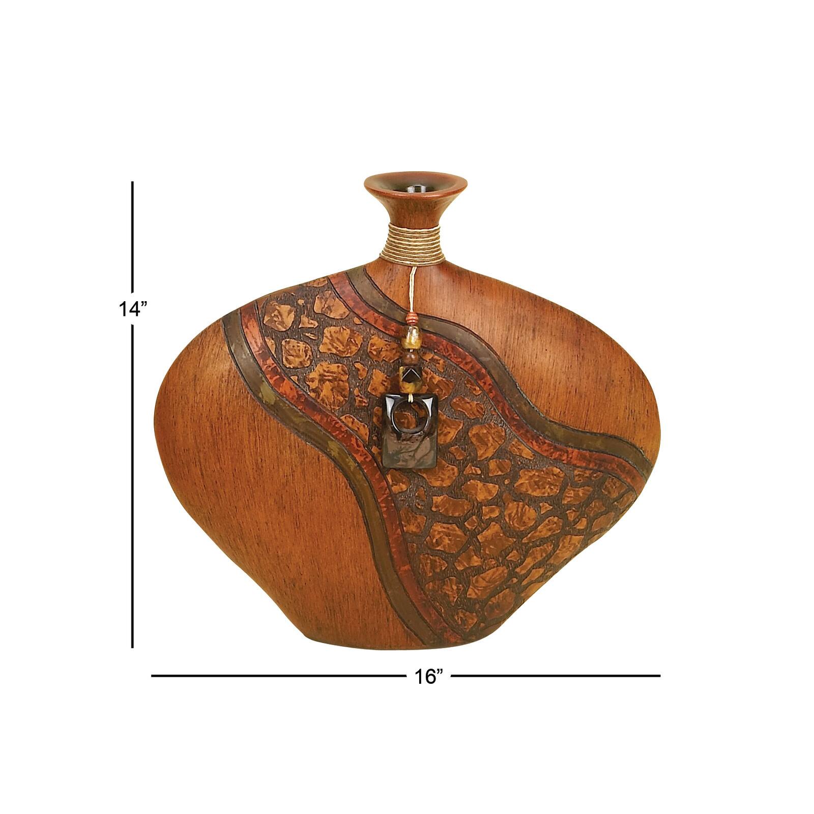 15" Brown Polystone Eclectic Vase