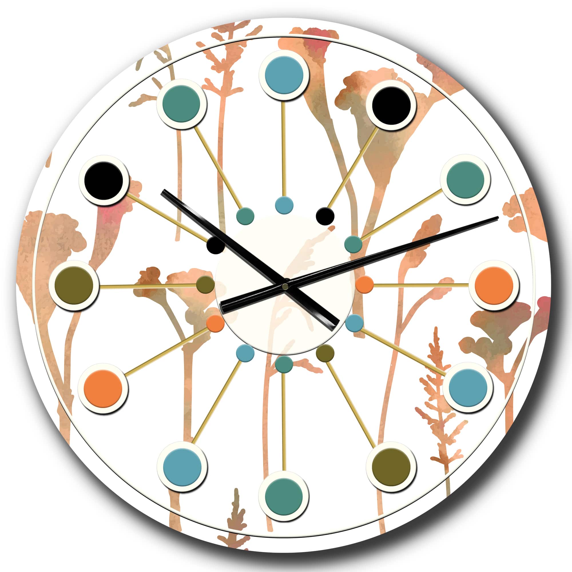 Designart 'Retro Handdrawn Flowers I Mid-Century Modern Wall Clock