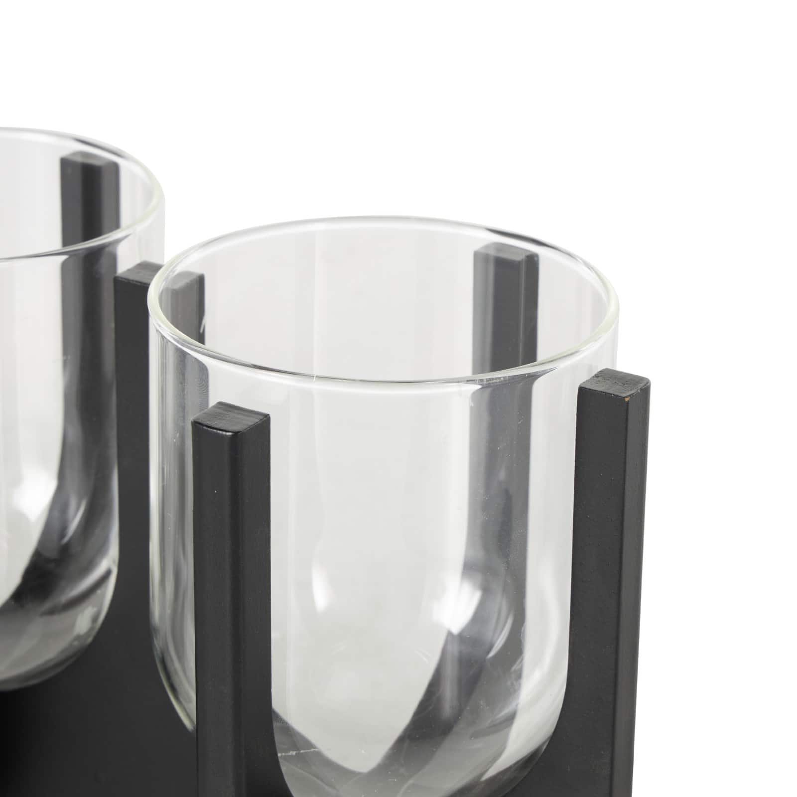 14.25" Black Wood Hurricane 3 Slot Decorative Candle Holder