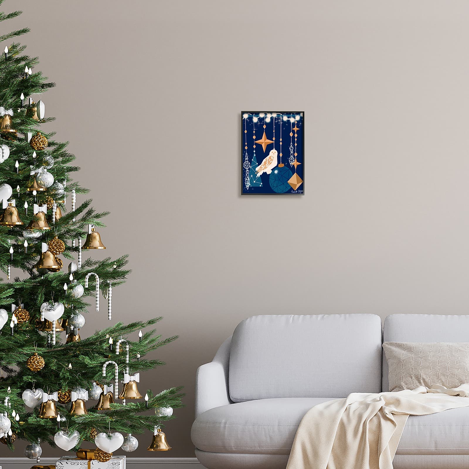 Stupell Industries Geometric Winter Owl Framed Giclée Art
