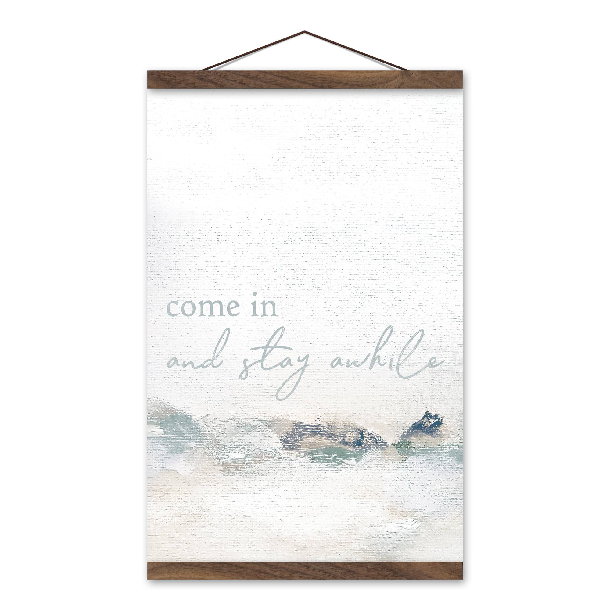 Stay Awhile Abstract Teak Hanging Canvas
