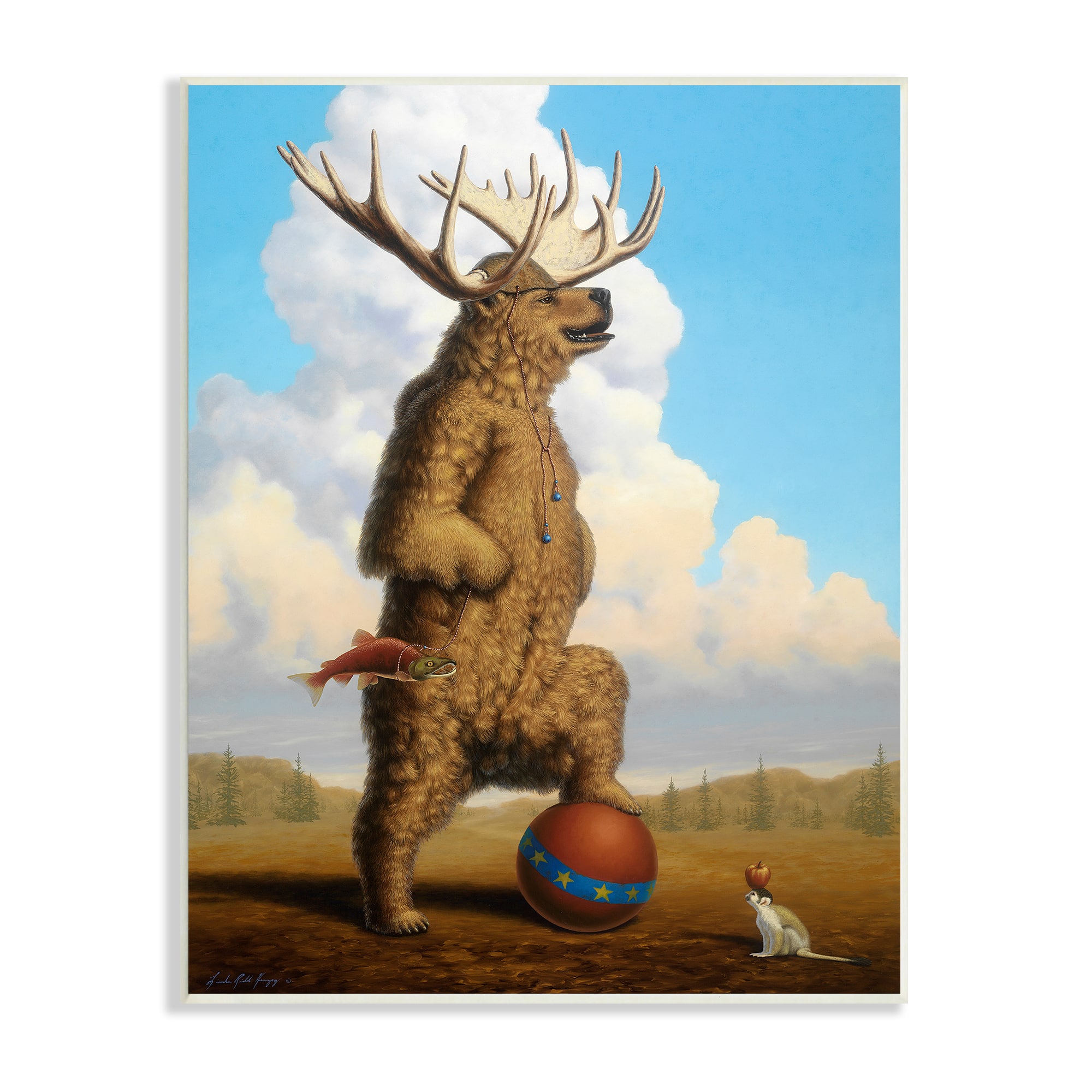 Stupell Industries Vintage Circus Bear in Horned Animal Helmet Wall Plaque