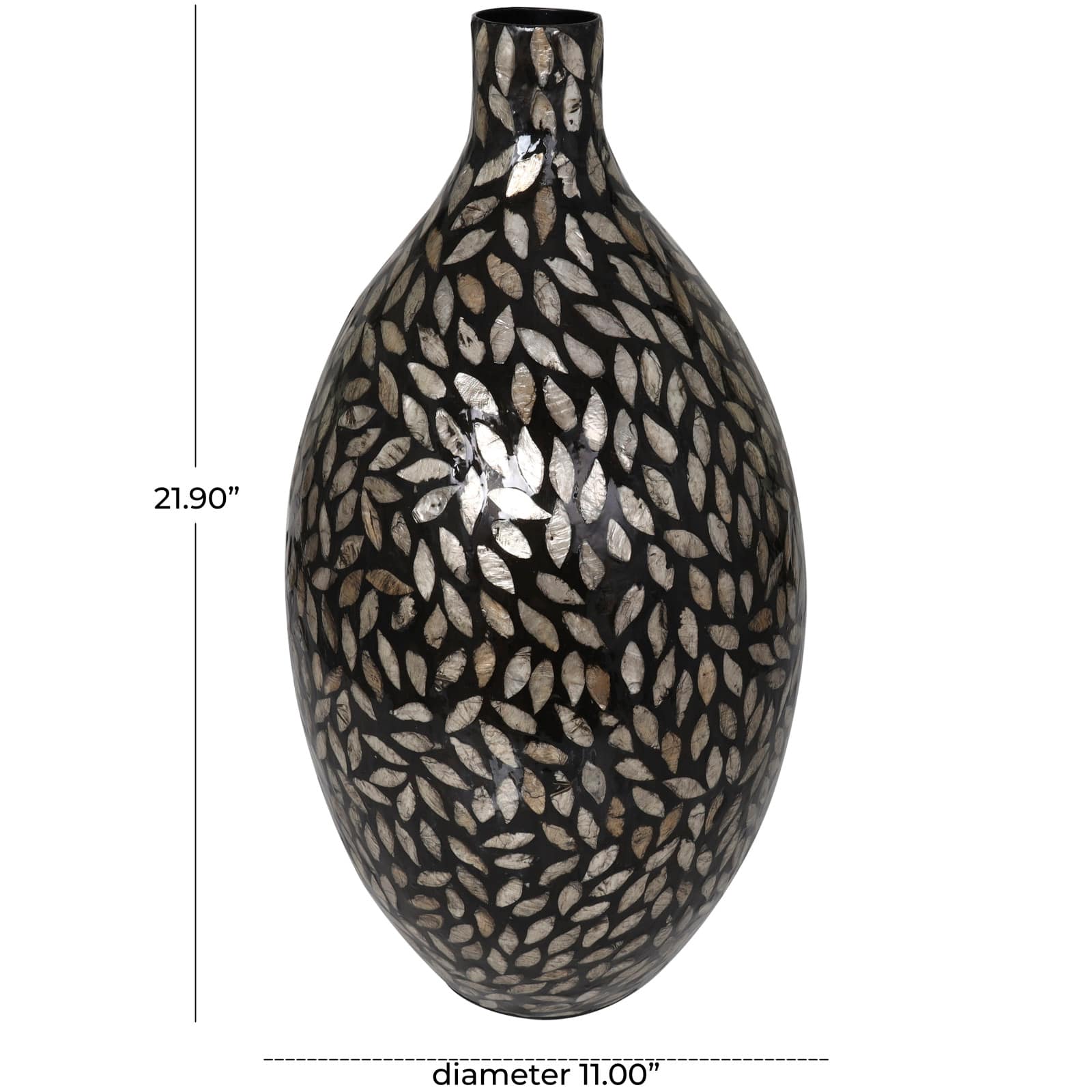 22" Black Mother of Pearl Handmade Mosaic Floral Inspired Vase