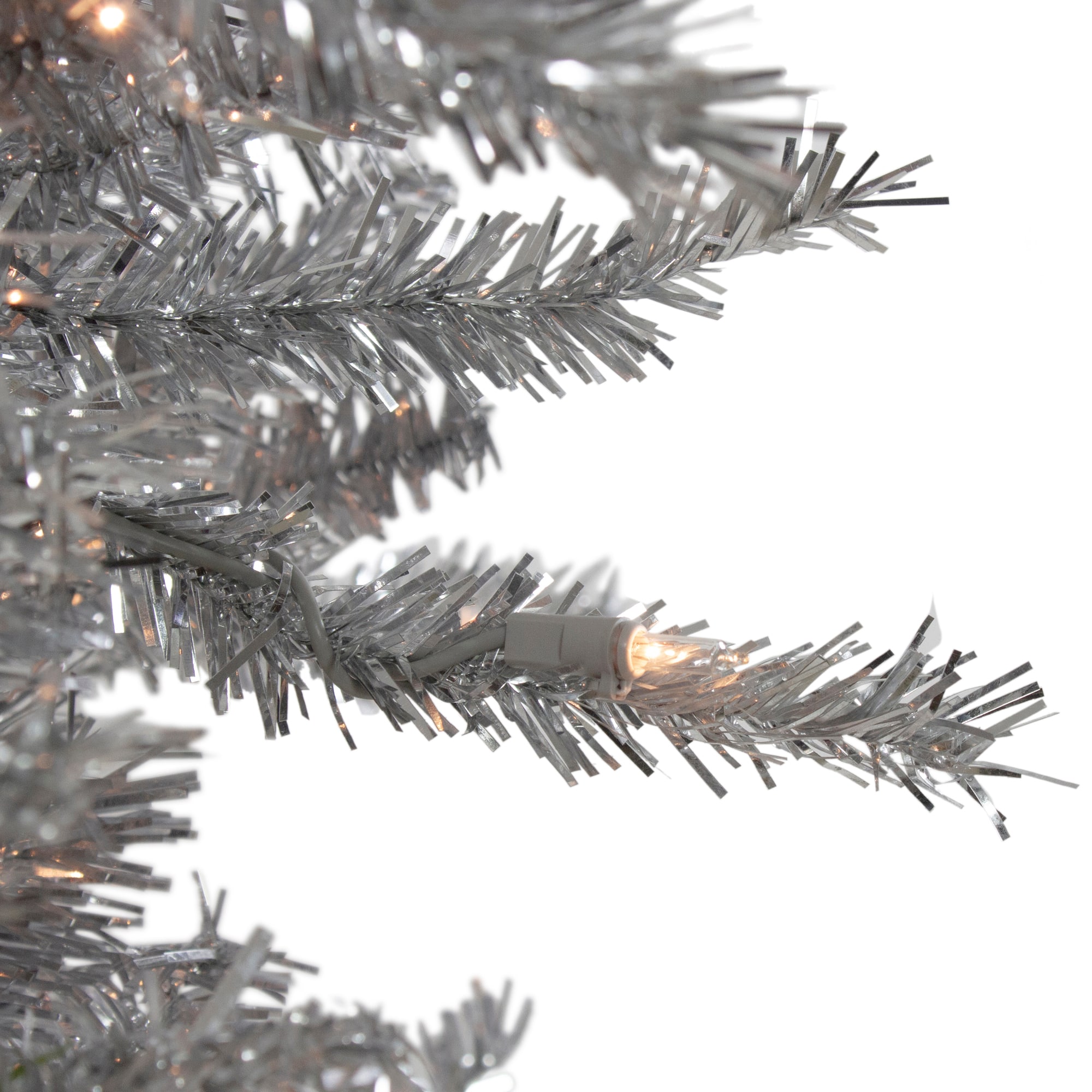 7.5ft. Pre-Lit Slim Tinsel Pine Artificial Christmas Tree, Clear Lights
