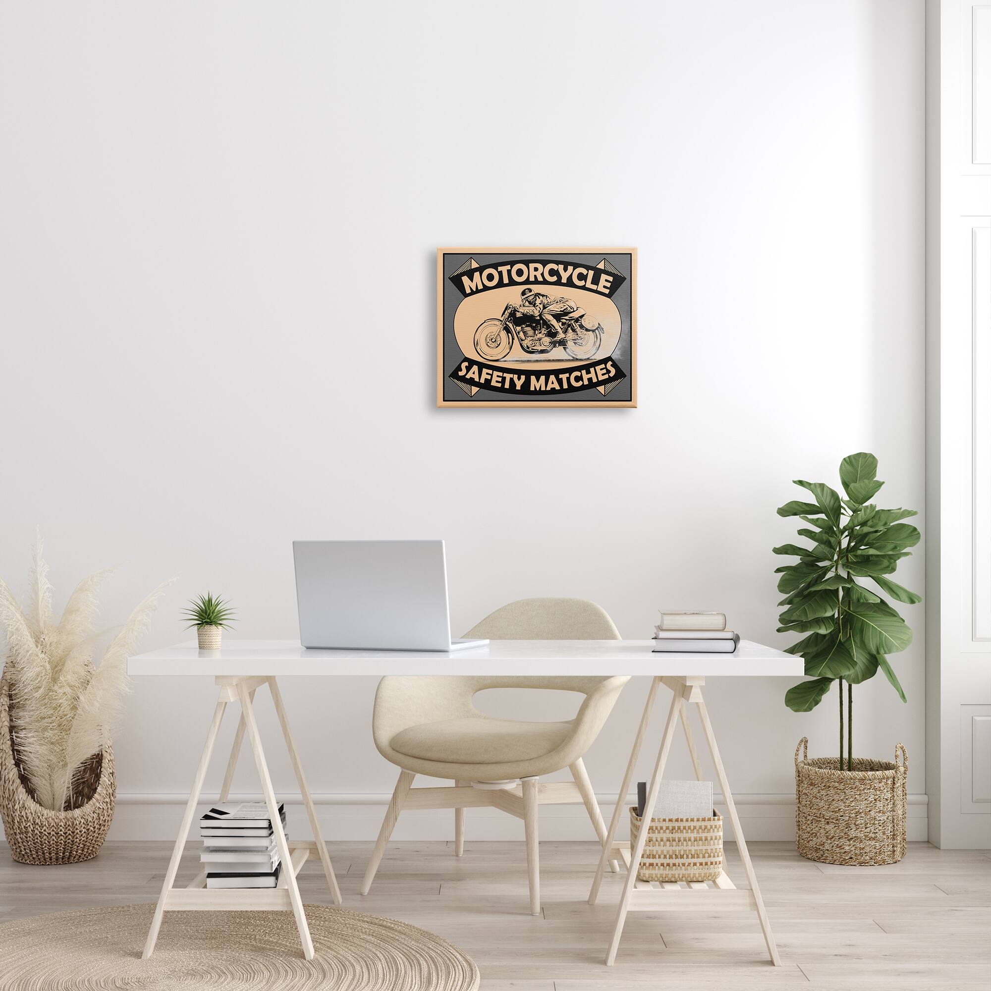 Stupell Industries Motorcycle Safety Matches Grey Tan Bike Rider Canvas Wall Art