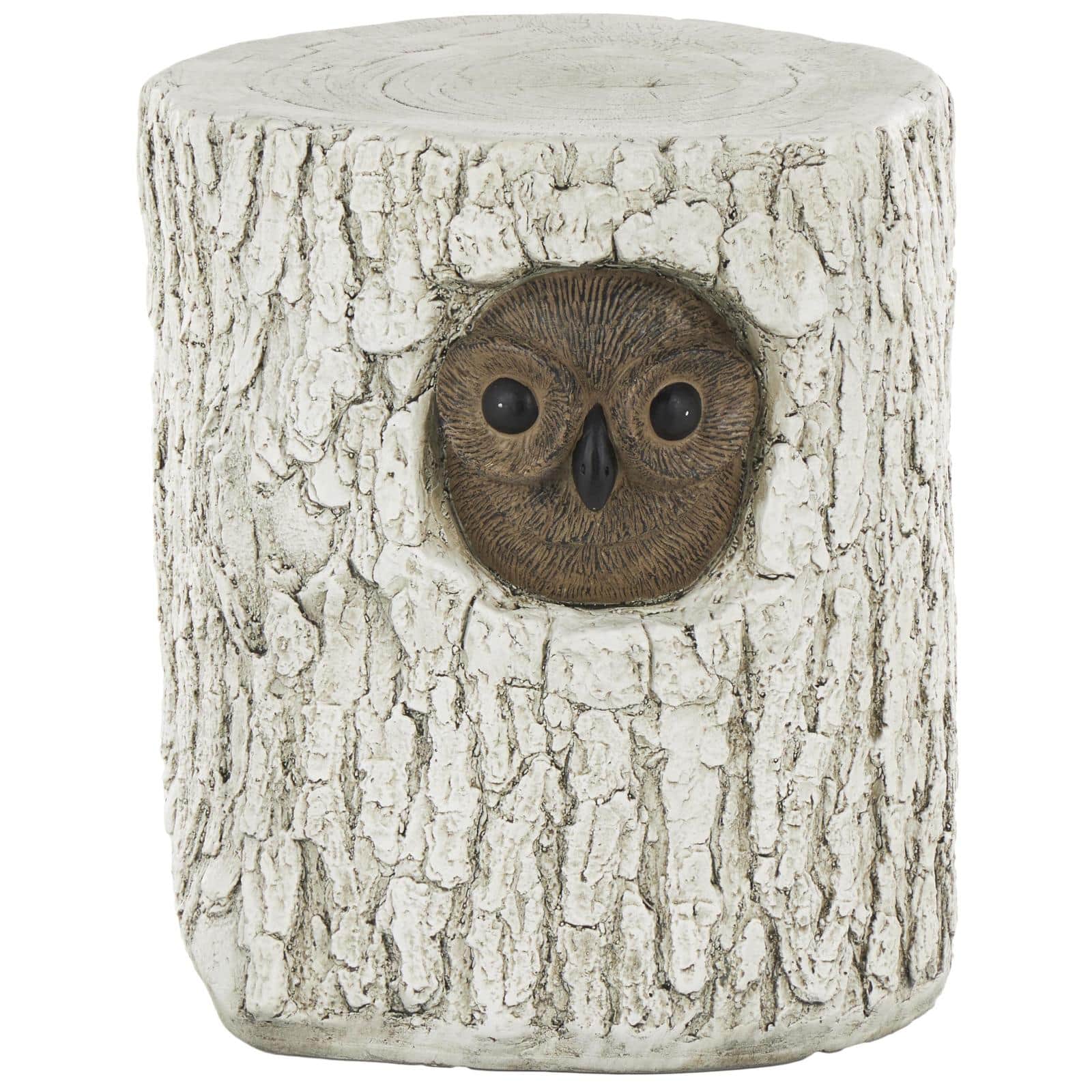 17" White & Brown MGO Owl Tree Trunk Garden Stool