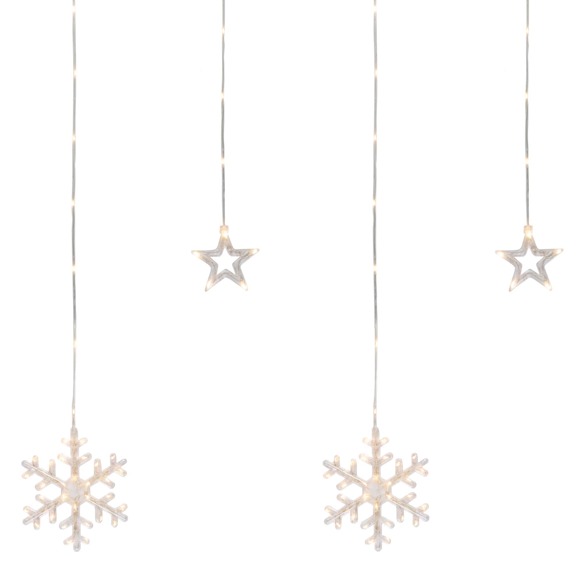 250ct. Clear LED Star & Snowflake Window Curtain Christmas Lights with Clear Wire