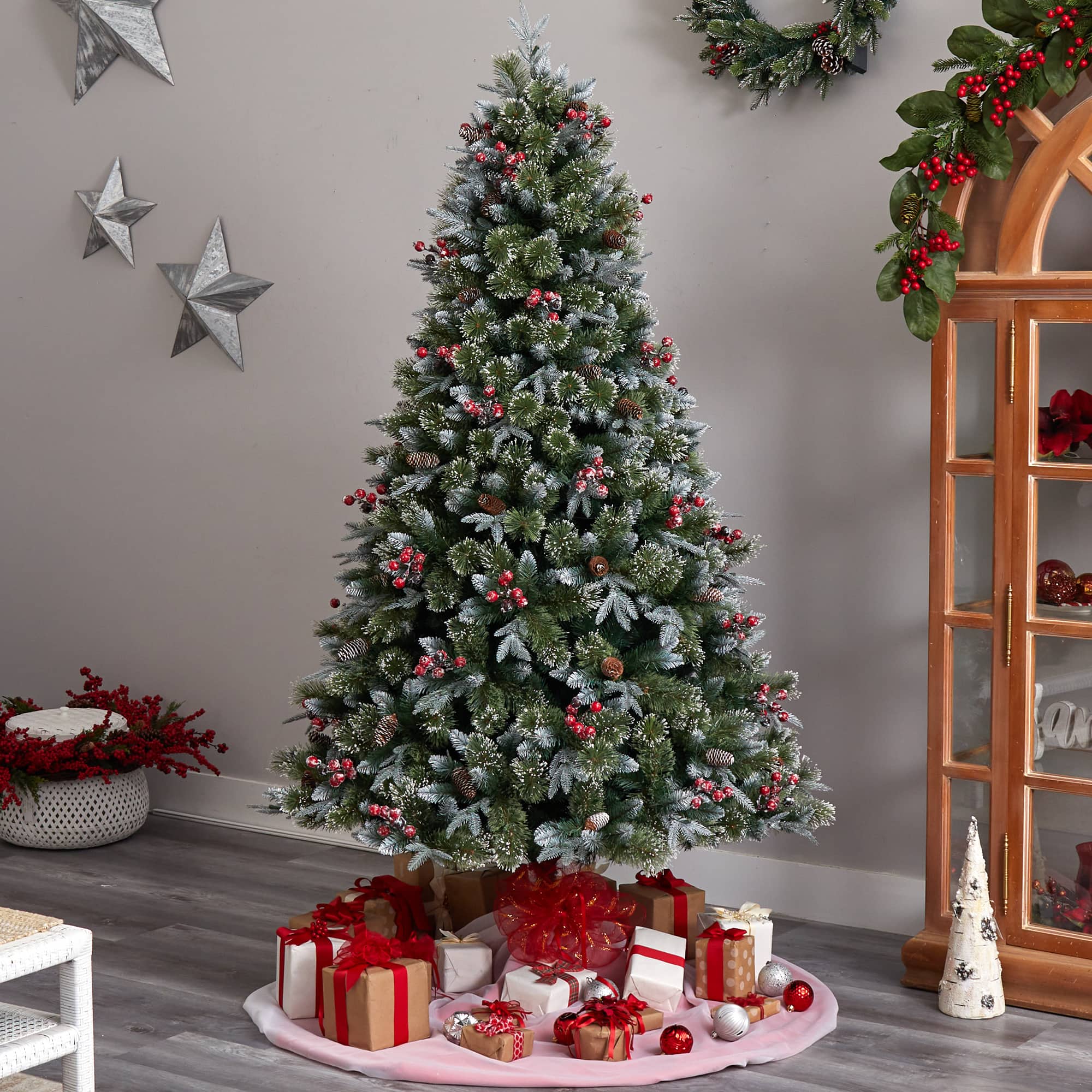 7.5ft. Pre-Lit Snow Tipped Aspen Spruce Artificial Christmas Tree, White LED Lights