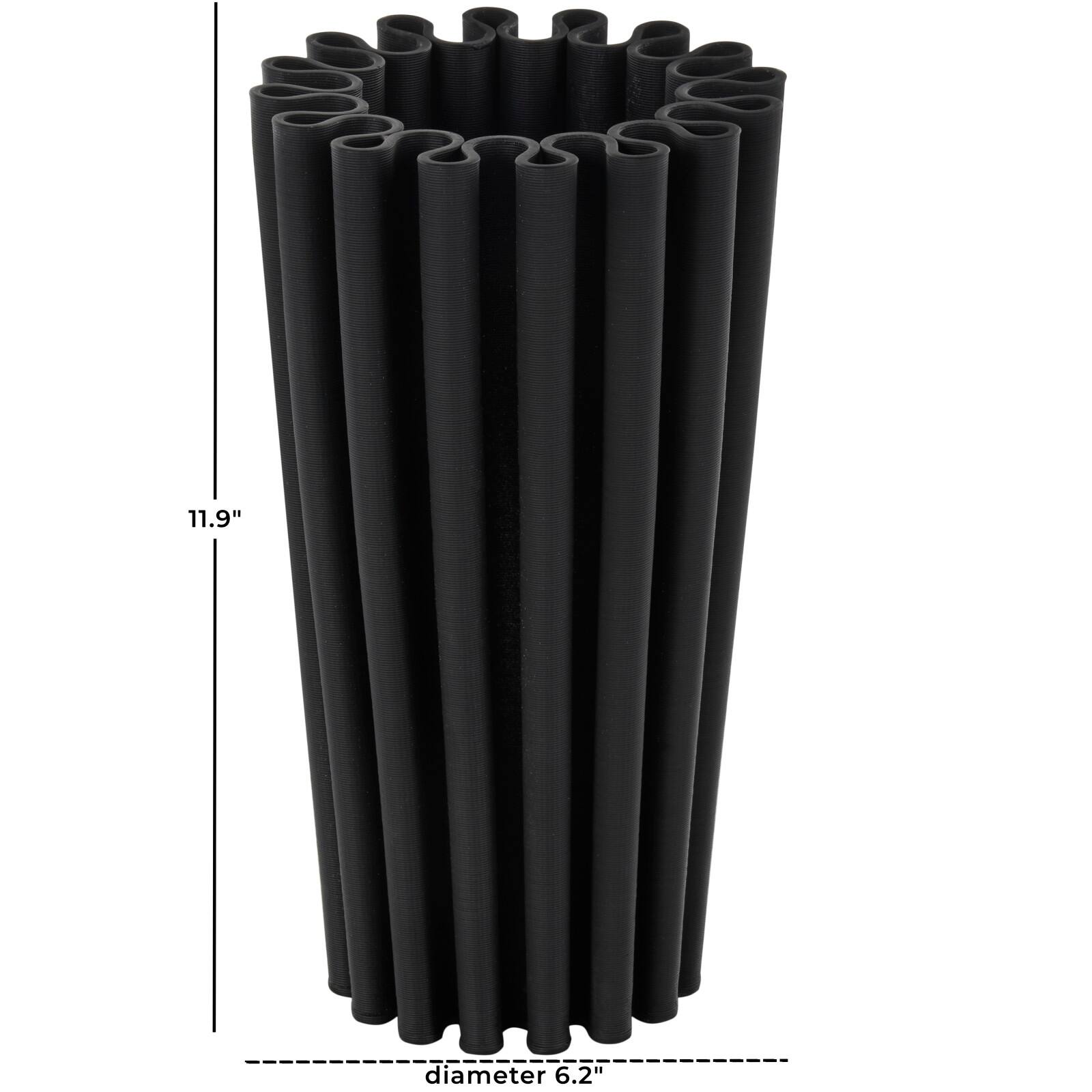 Black Abstract Dimensional Ribbed Ceramic Vase