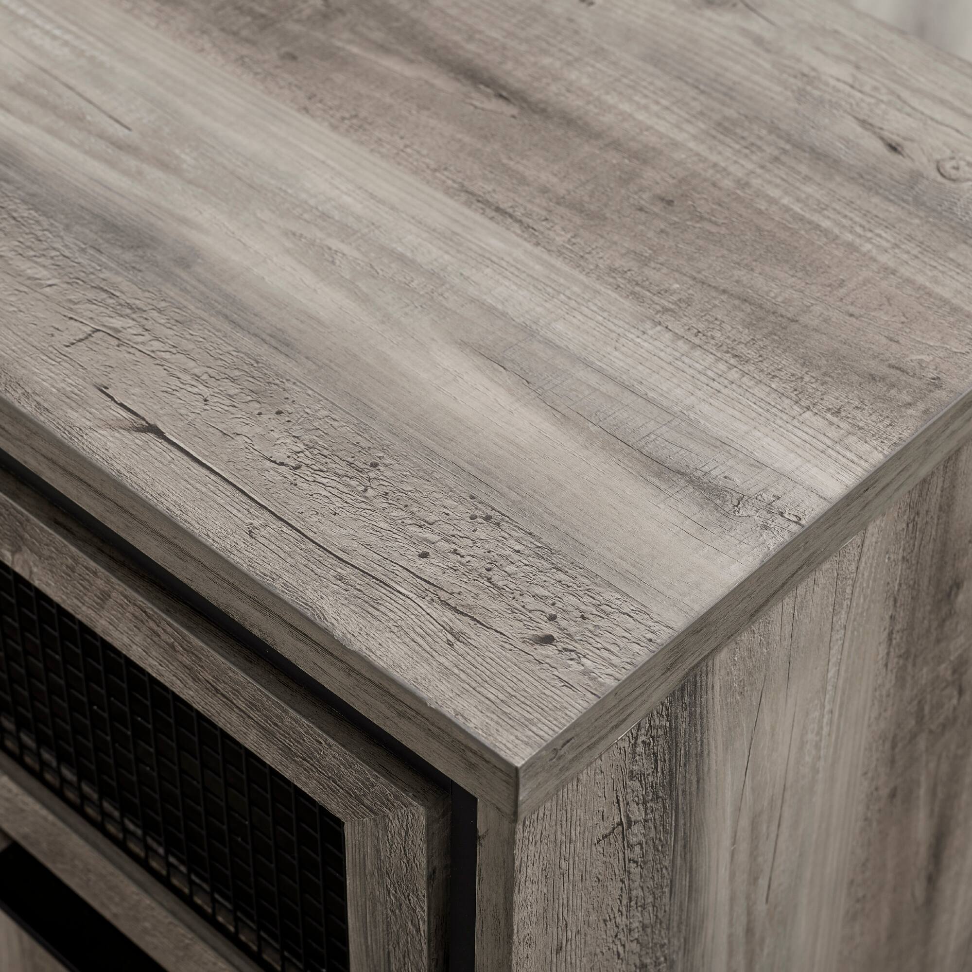 Walker Edison Gray Wash Mesh Metal Accent Cabinet