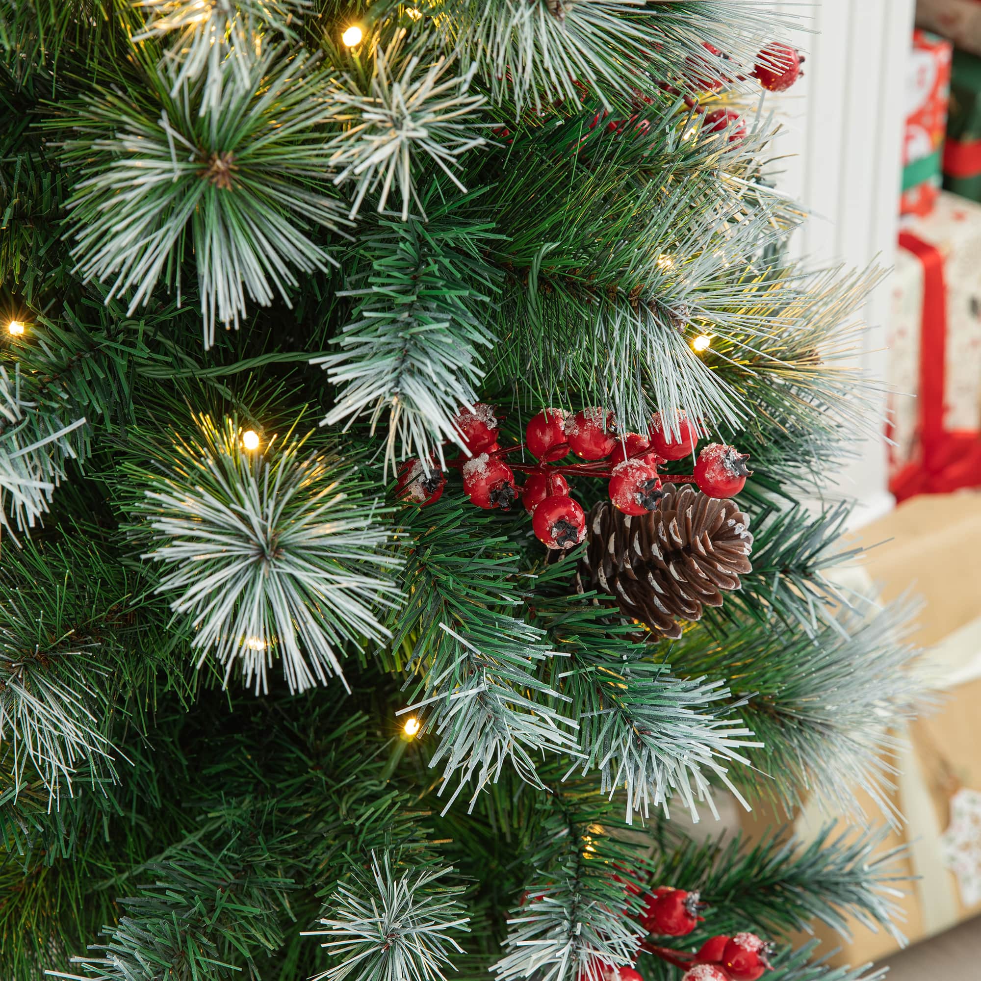 4ft. Pre-Lit Pine Artificial Christmas Porch Tree, Warm White LED Lights