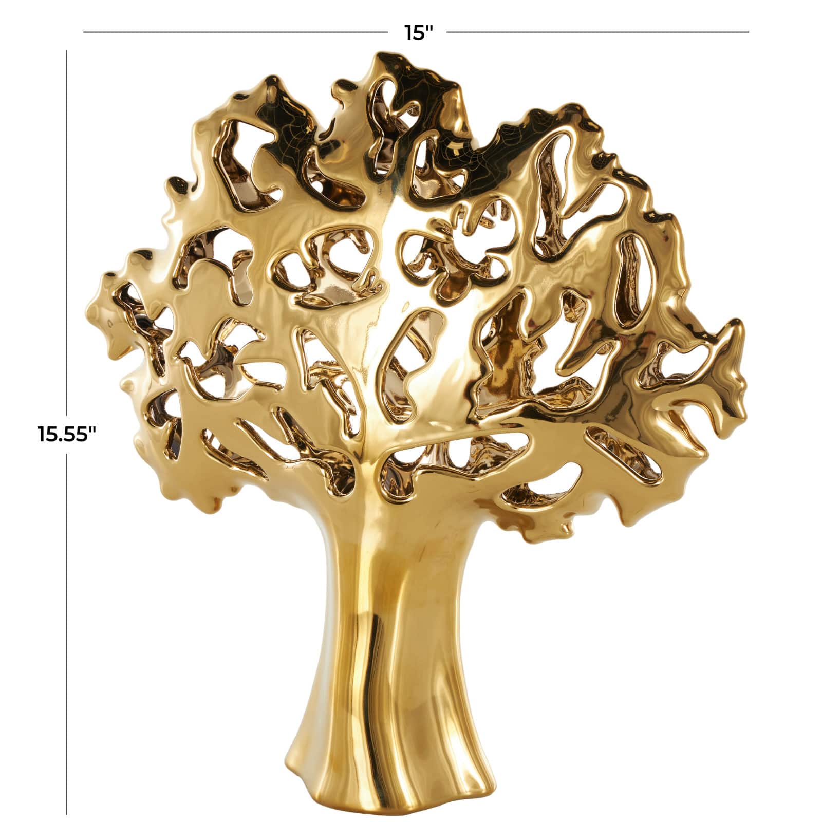 15.5" Glossy Metallic Abstract Ceramic Tree Sculpture