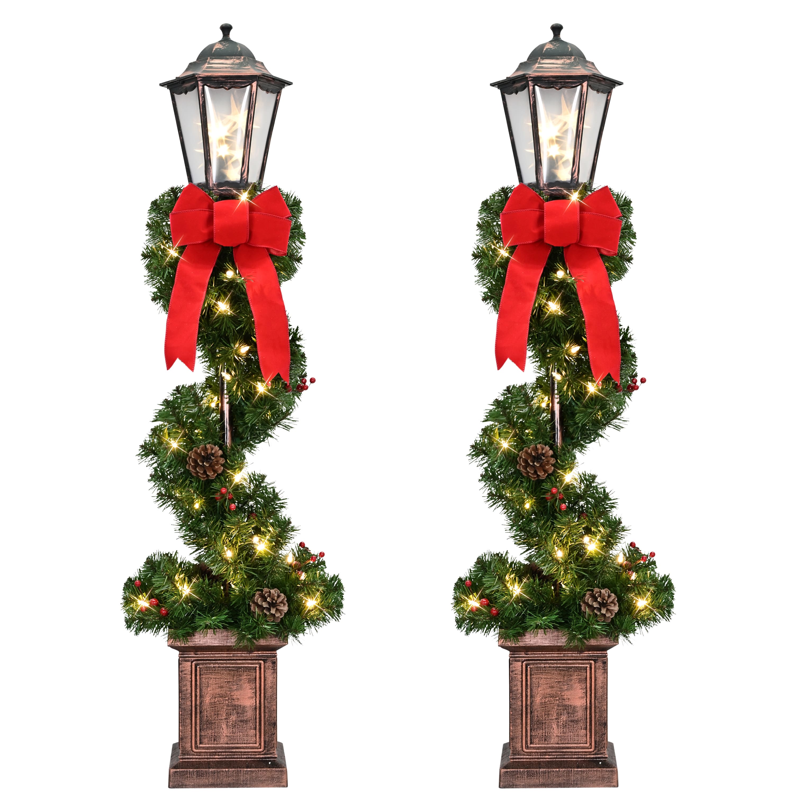 Puleo International 4ft. Pre-Lit Artificial Lamp Post Trees with Decorative Plastic Base, 2ct.