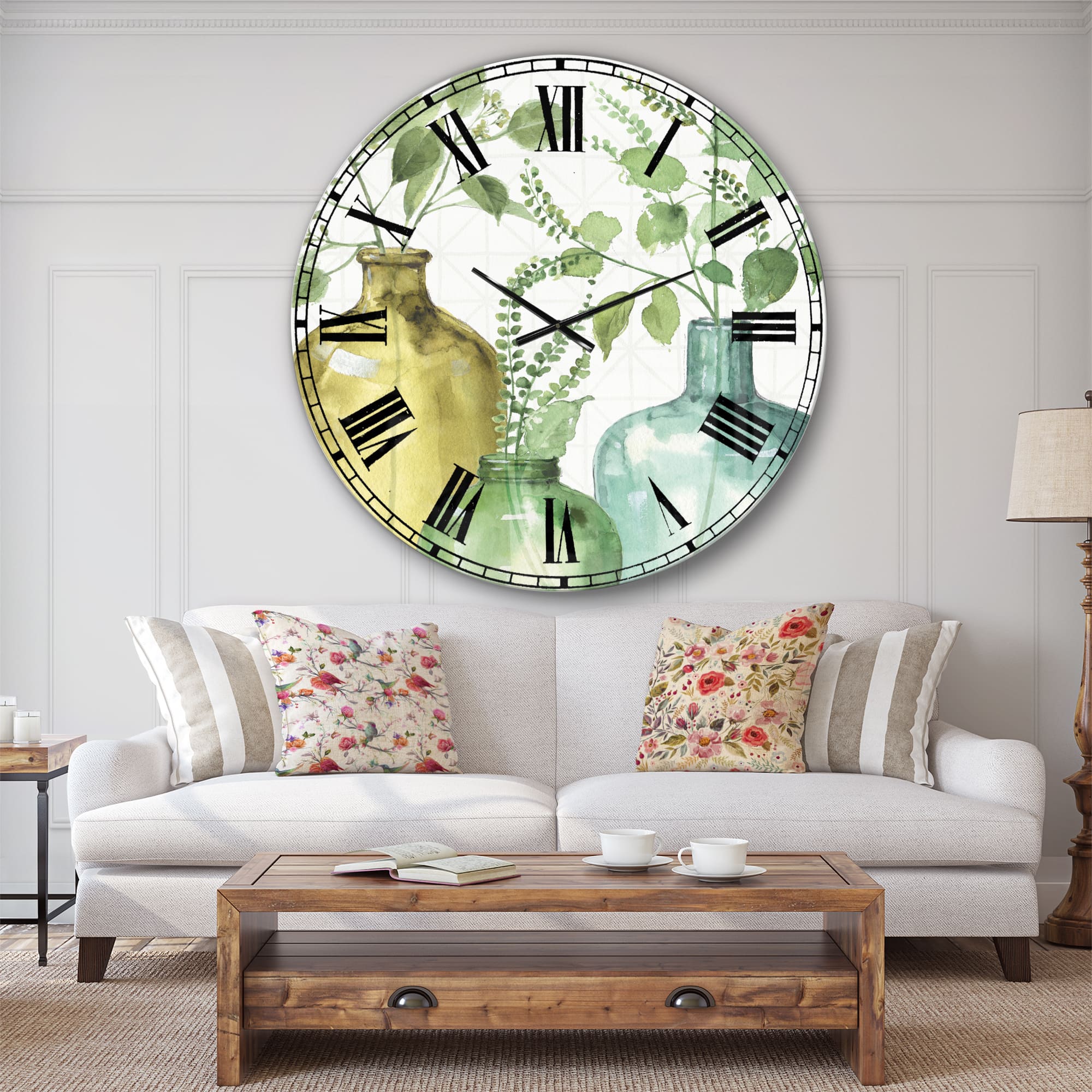 Designart Mixed Botanical Green Leaves IX Farmhouse Wall Clock