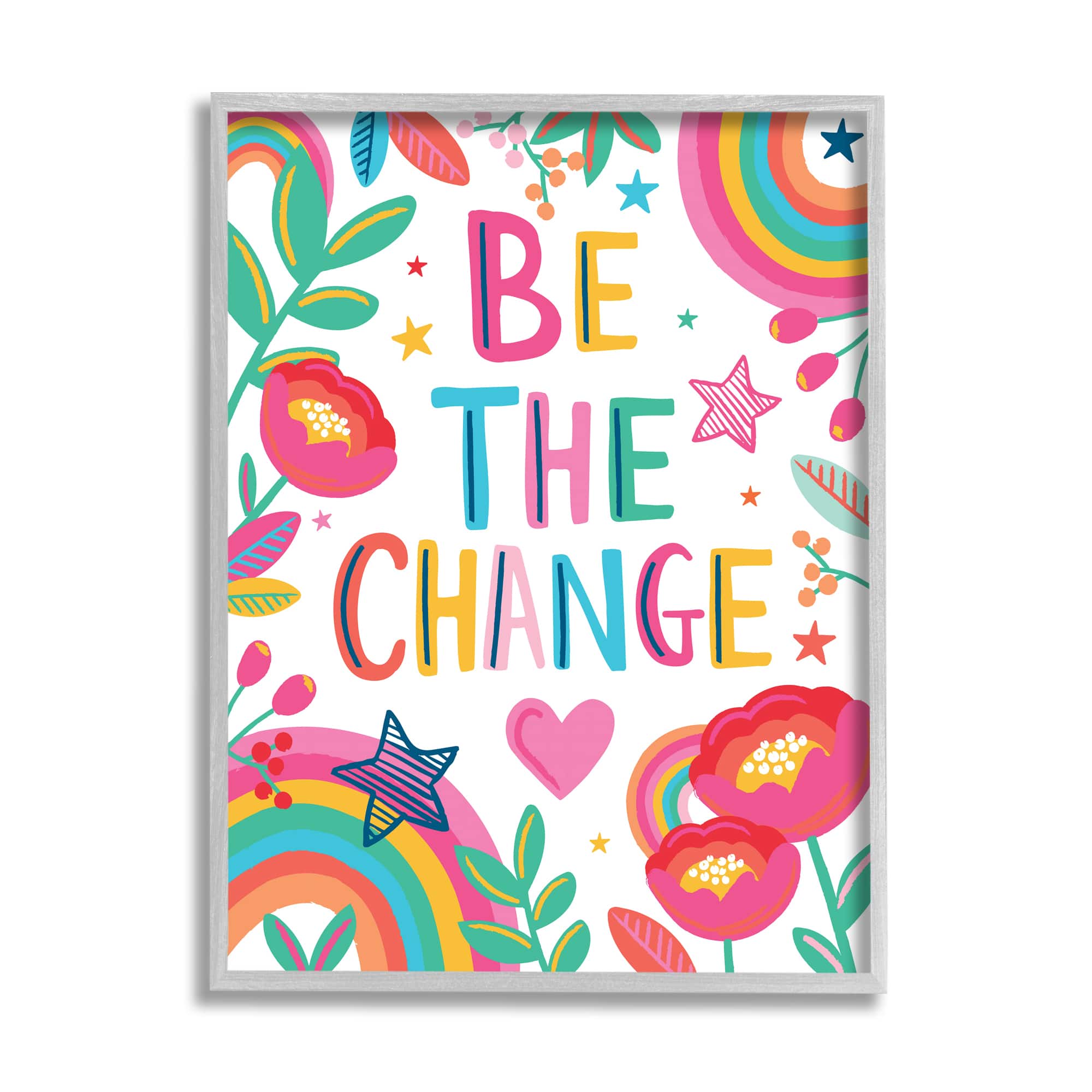 Stupell Industries Be The Change Rainbow Gray Framed Wall Art