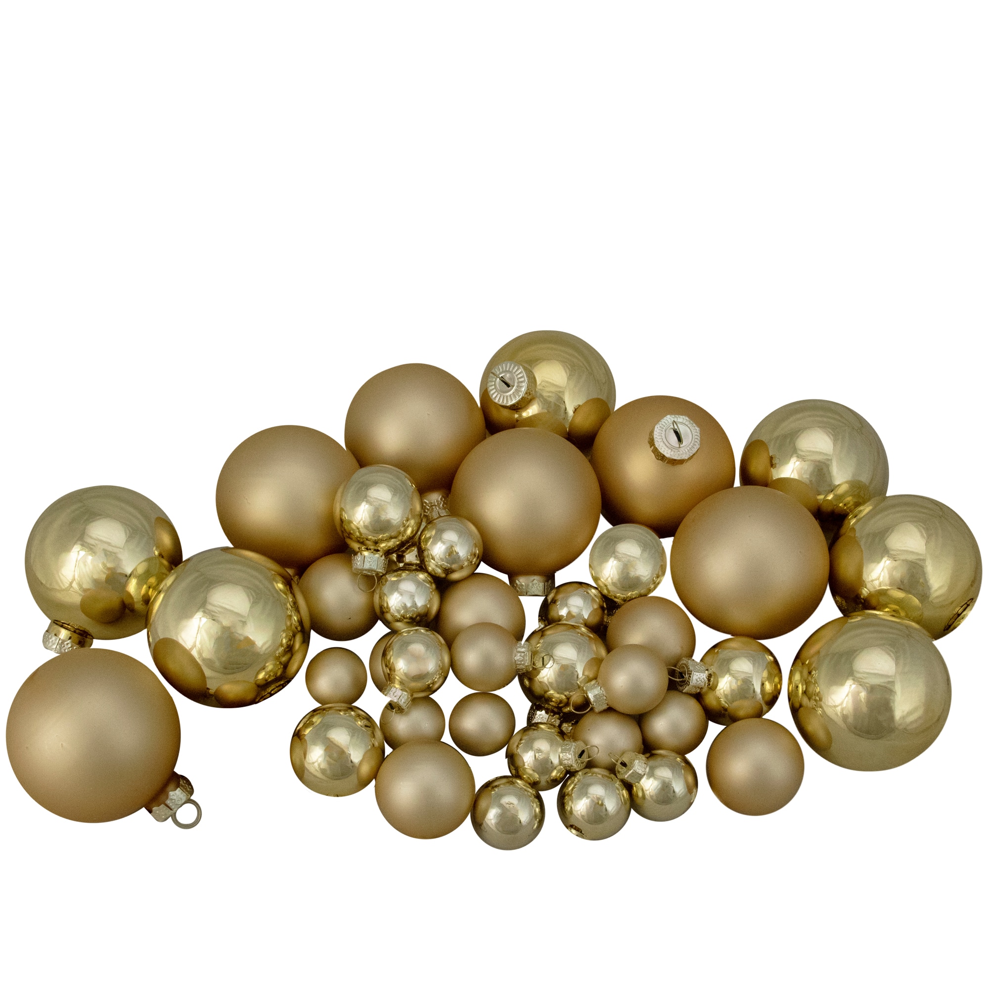 Northlight 2-Finish Glass Ball 1", 1.25", And 2.5" (60mm) 40ct Gold 40-pc. Christmas Ornament, One Size, Yellow