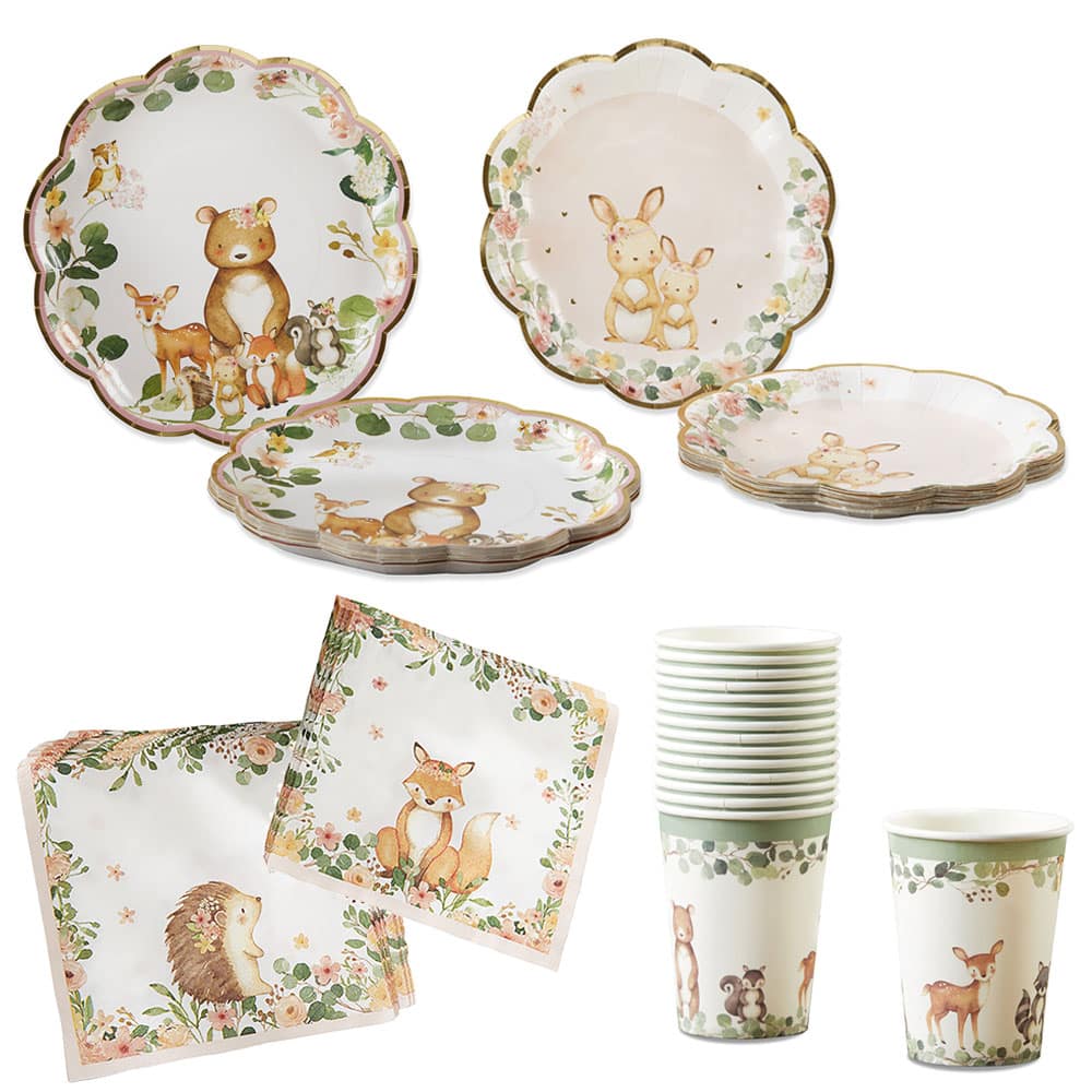 Kate Aspen® 62-Piece Pink Woodland Baby Party Tableware Set