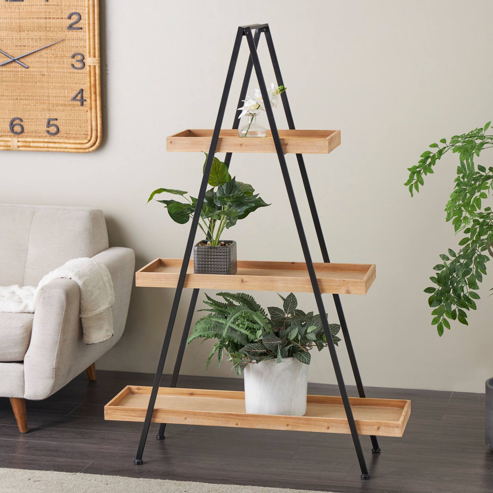42" x 60" Black Metal 3 Shelf Storage Shelving Unit with Triangle Frame