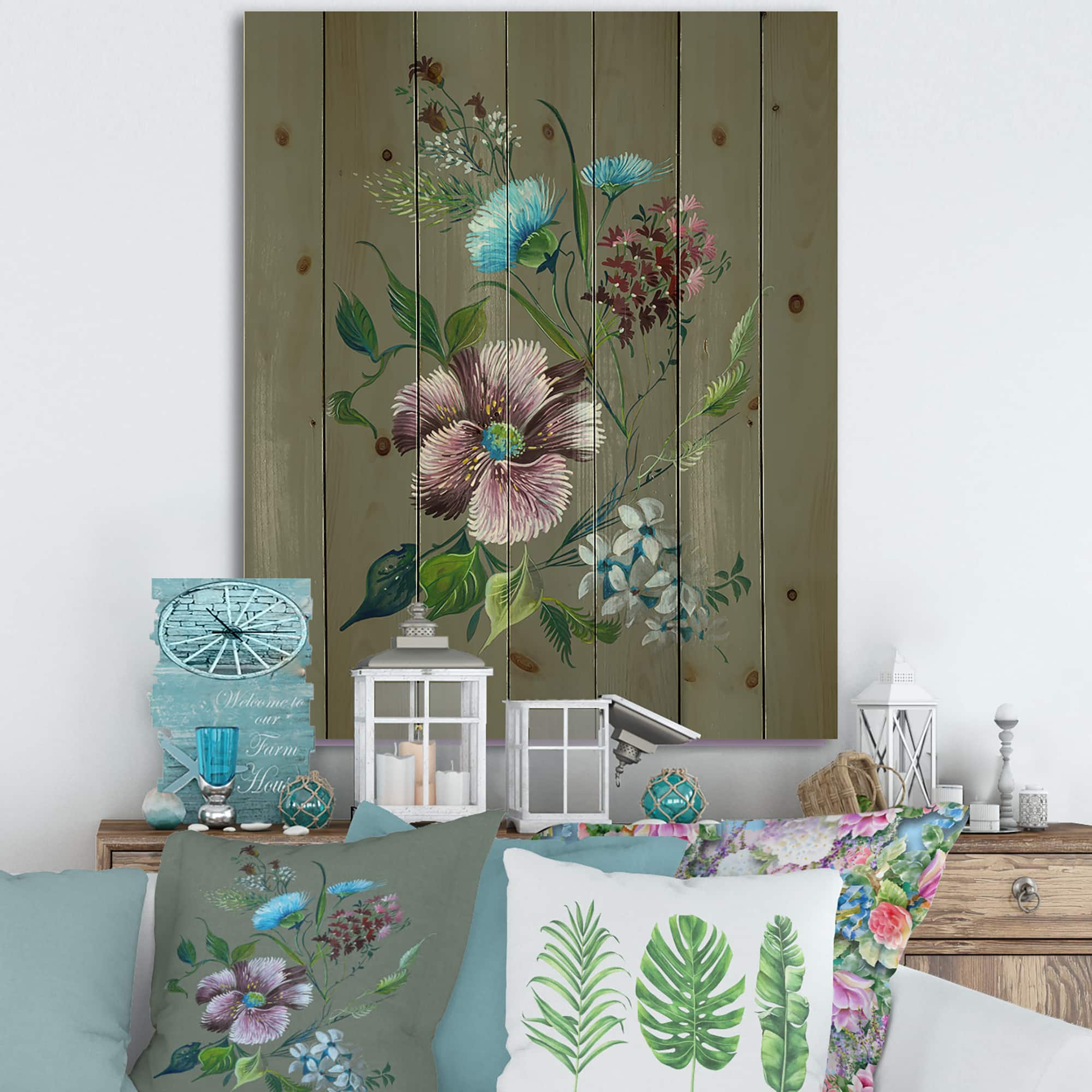 Designart - Purple and Turquoise Spring Flowers