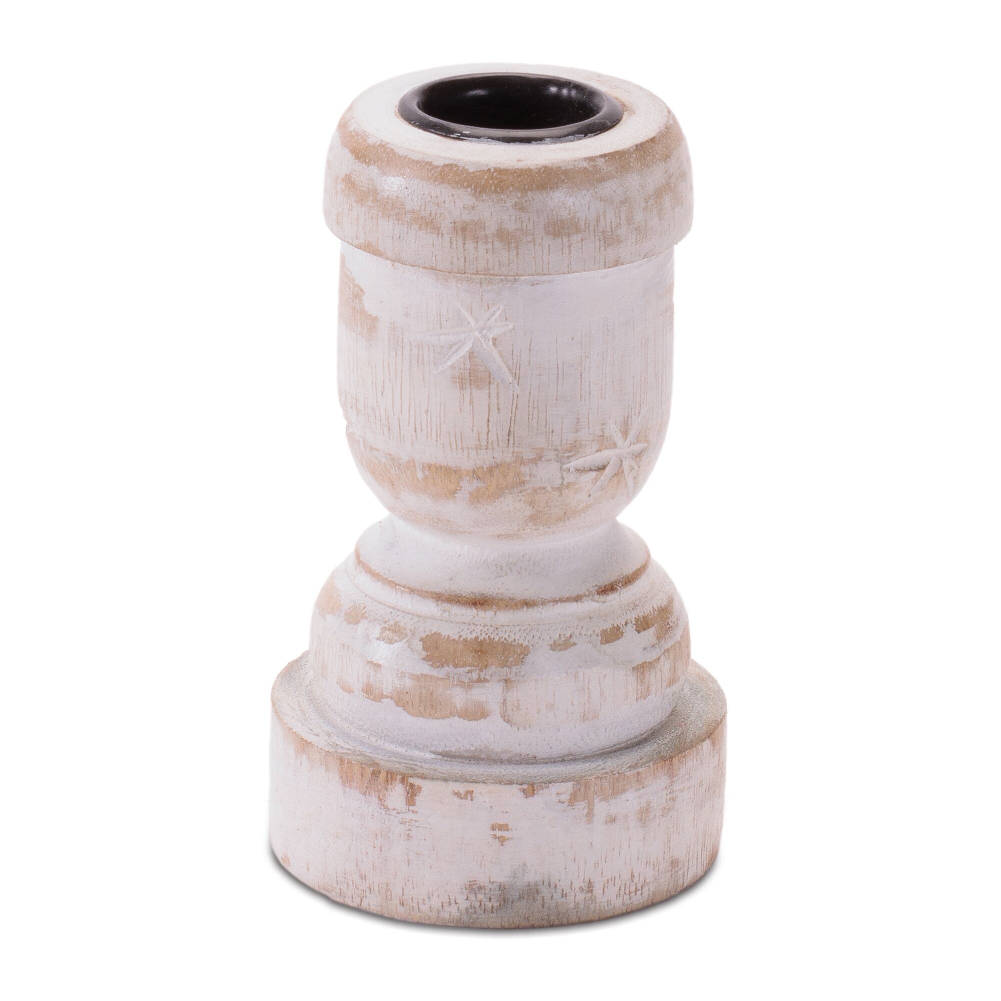 Melrose Whitewashed Wood Taper Candle Holders, 2ct.