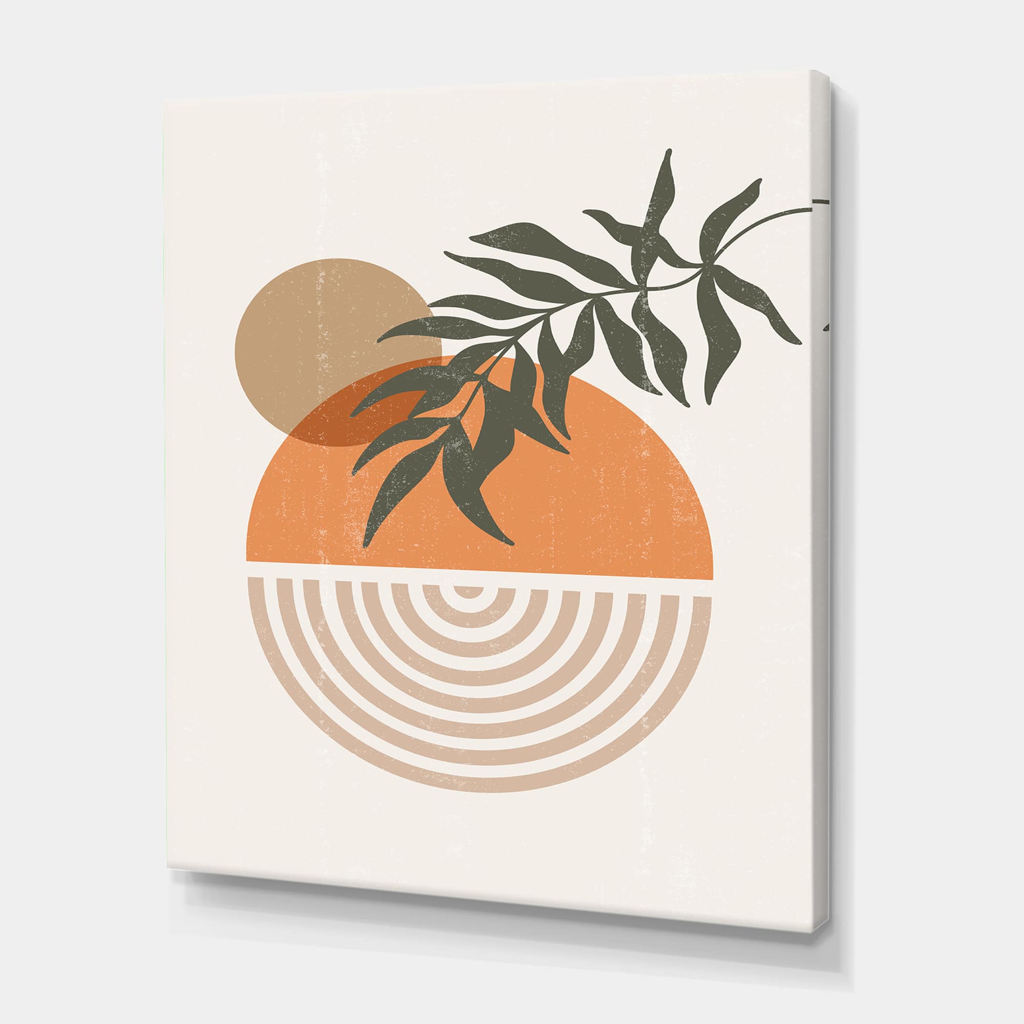 Designart - Abstract Geometrical Sun and Moon With Leaf I - Modern Canvas Wall Art Print