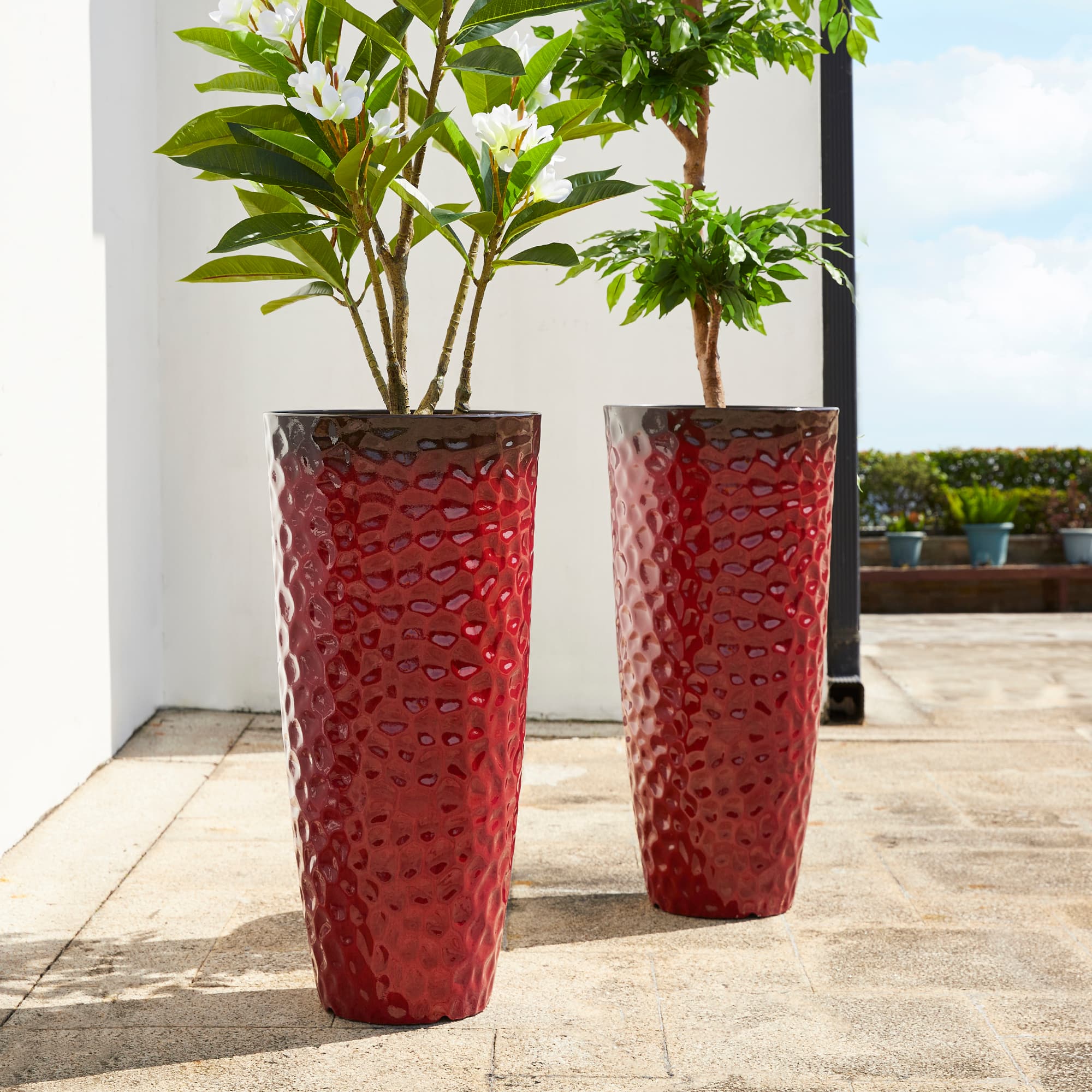 Glitzhome® 31" Eco-Friendly Honeycomb Textured Tall Plastic Planters, 2ct.
