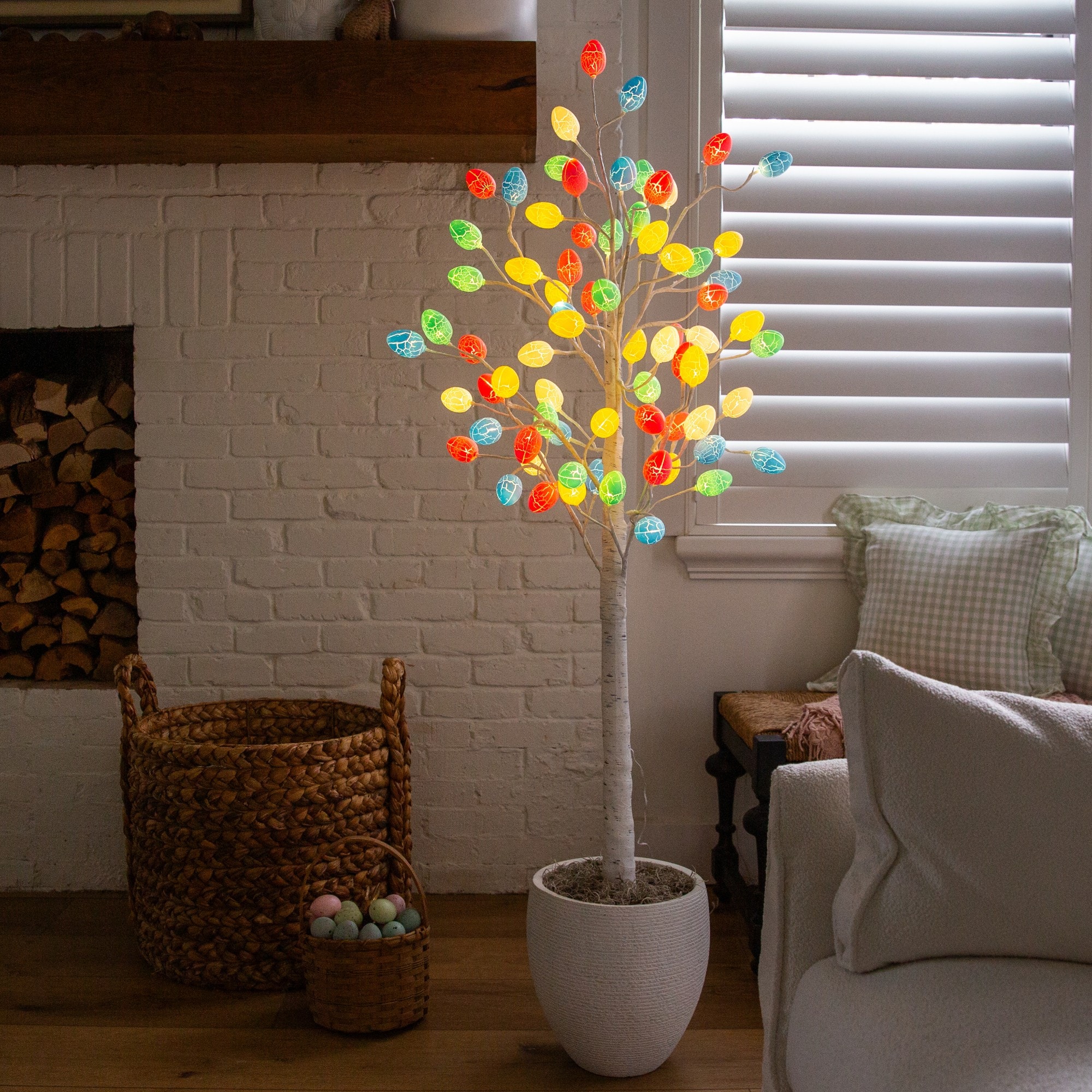 5ft. Pre-Lit Artificial Easter Twig Tree with 72 Egg Shaped LED Ornaments