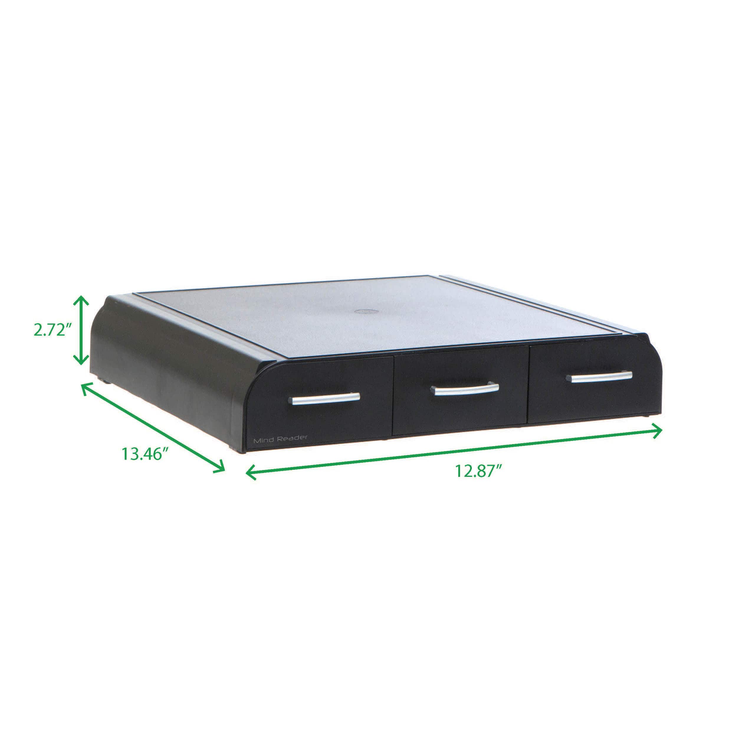 Mind Reader Black Monitor Stand & 3 Draw Desk Organizer Storage Set