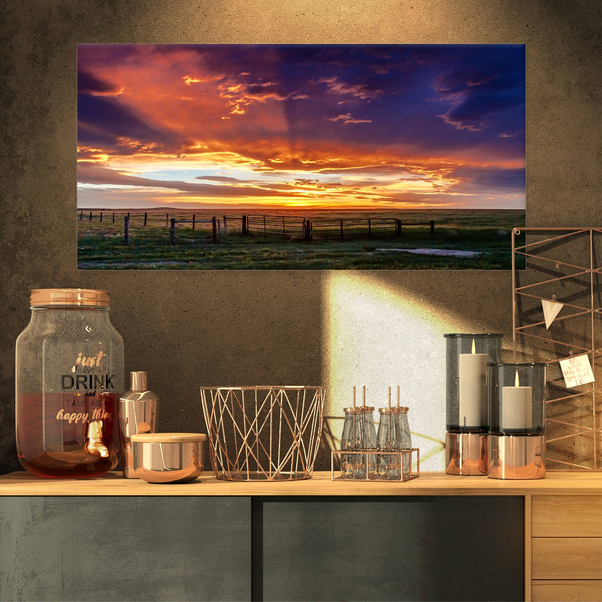 Designart - Dramatic Sunset over Prairie - Large Landscape Canvas Art