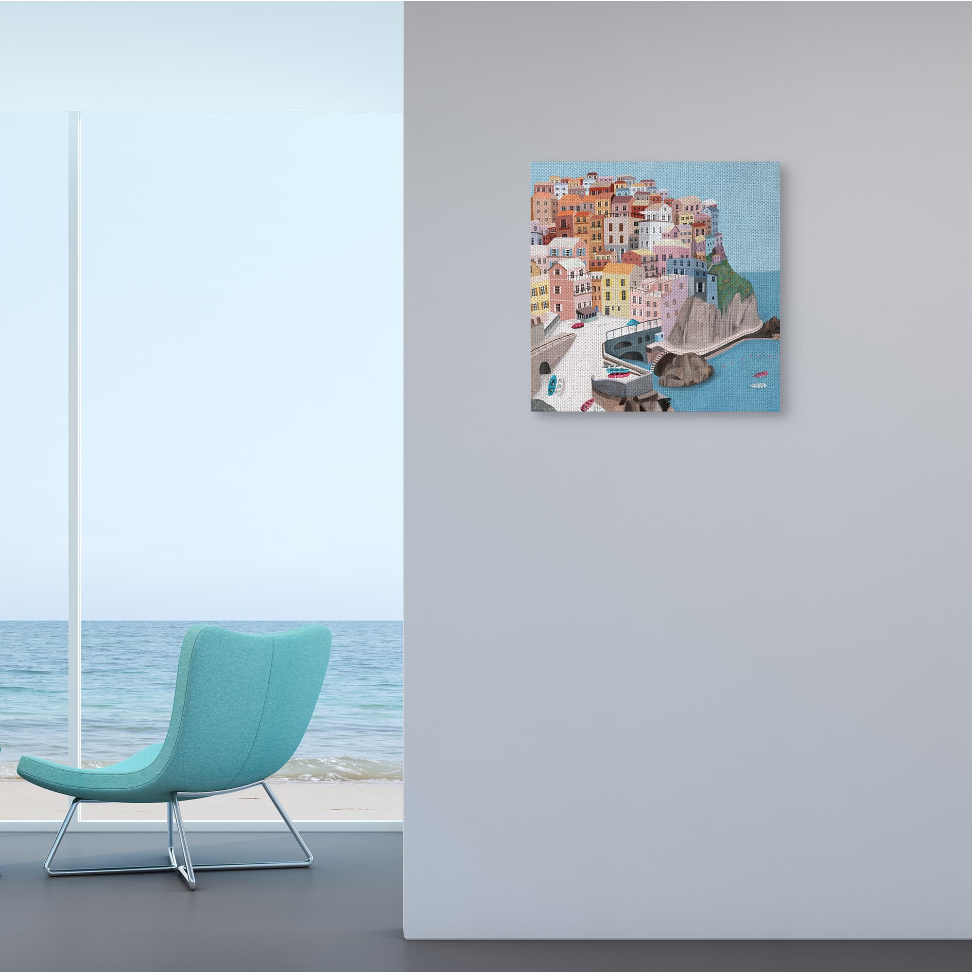 Stupell Industries Cliffside City Skyline Seaside Urban Architecture Canvas Wall Art