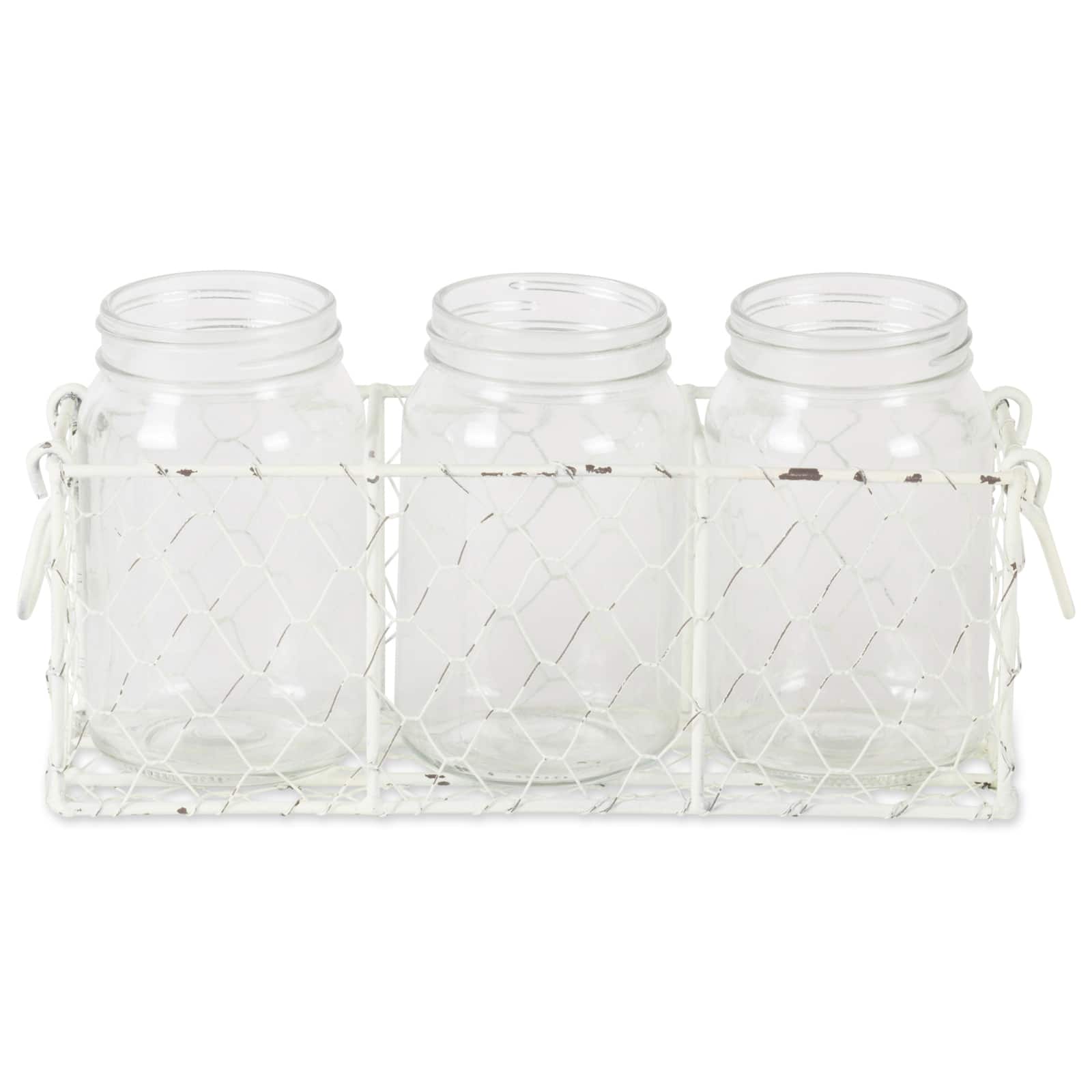 Antique White Flatware Caddy With Clear Jars