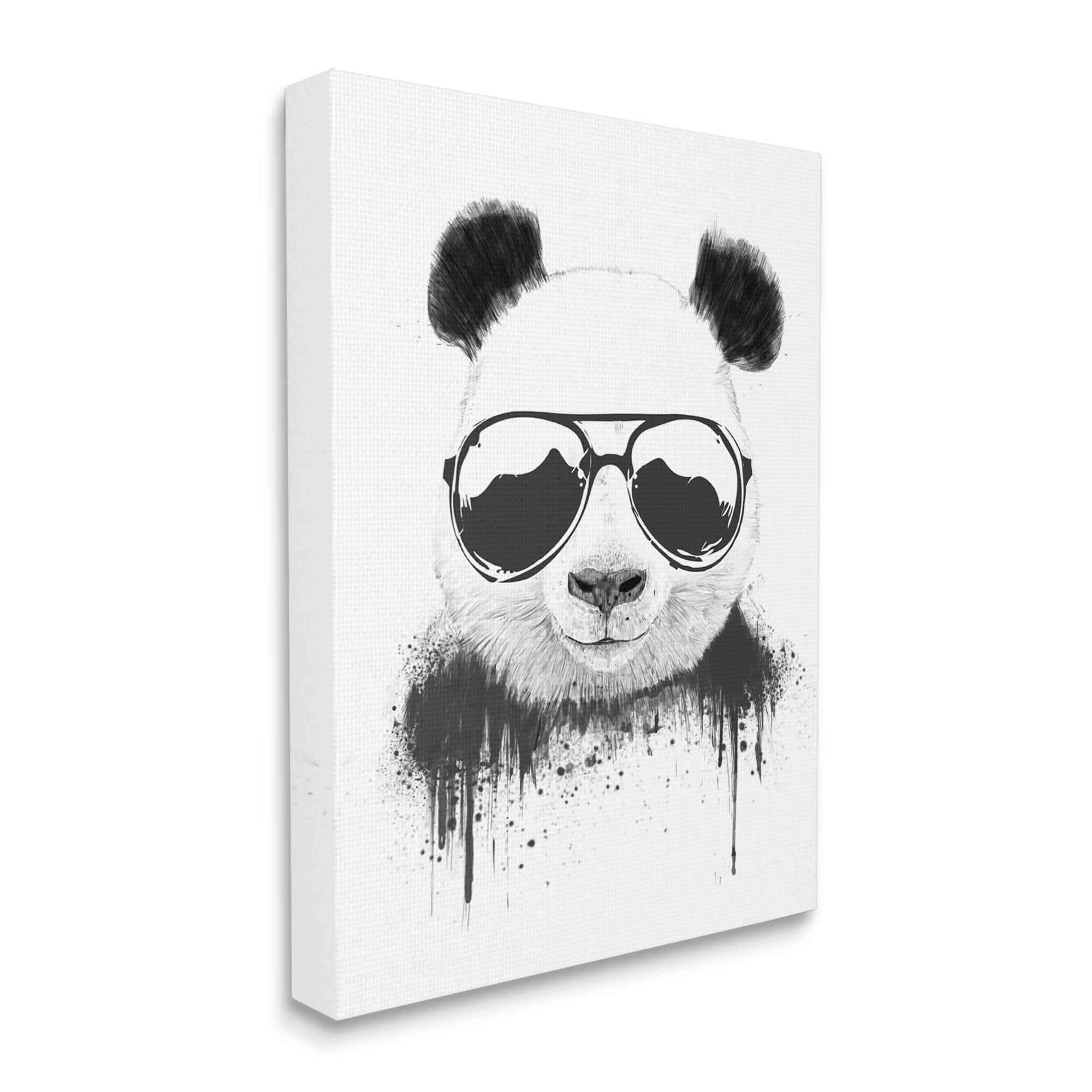 Stupell Industries Cool Panda Sunglasses Black And White Paint Drip Canvas Wall Art