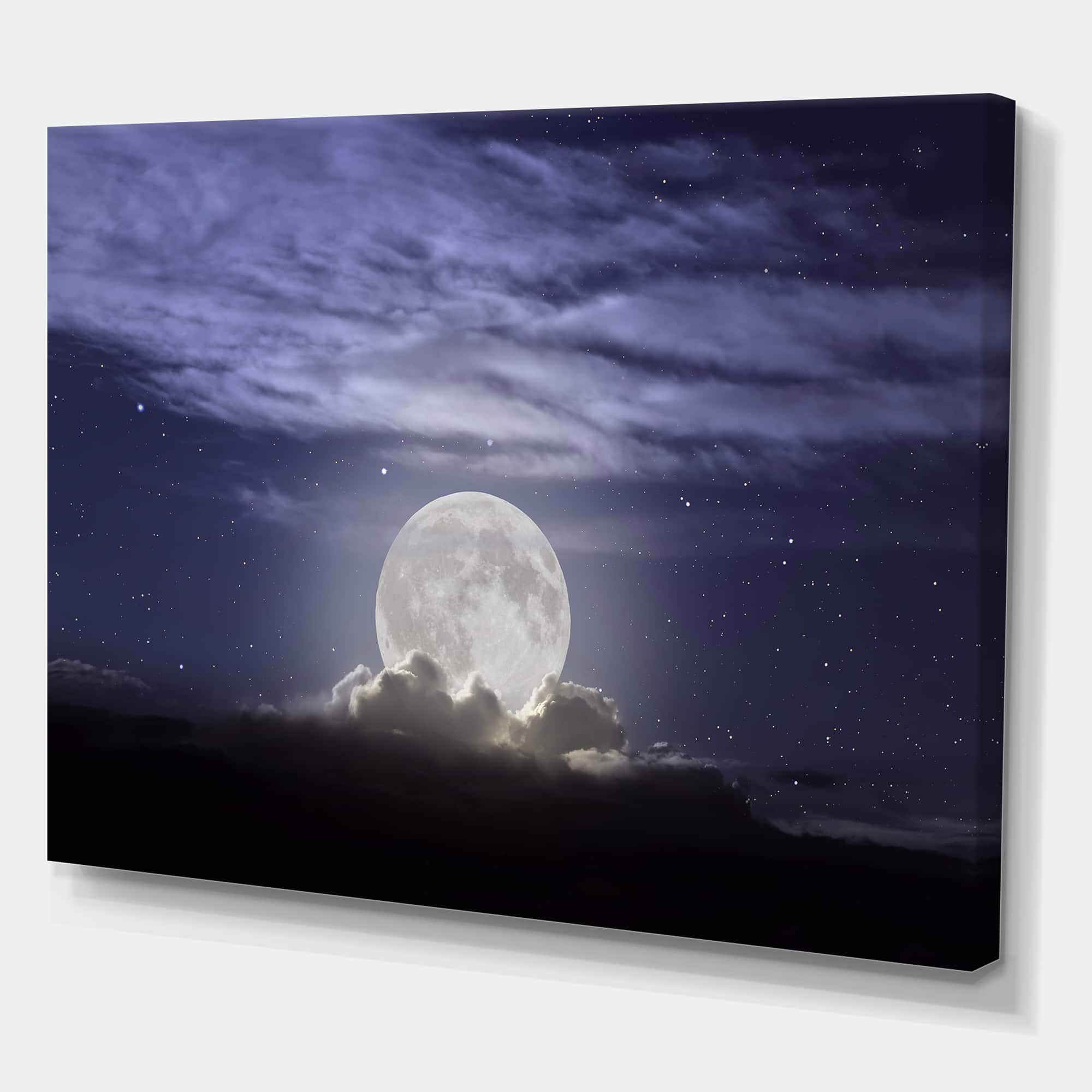 Designart - Full Moon Rising In A Cloudy Night