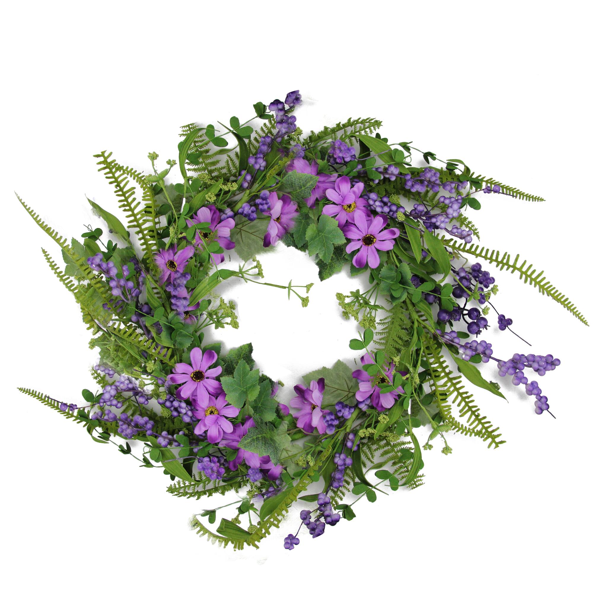 24" Purple & Green Daisy & Mixed Berry Floral Wreath
