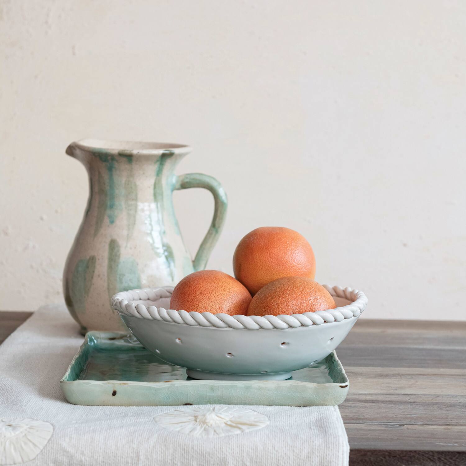 Hello Honey® 10.5" White Stoneware Colander with Twisted Edge, 4ct.