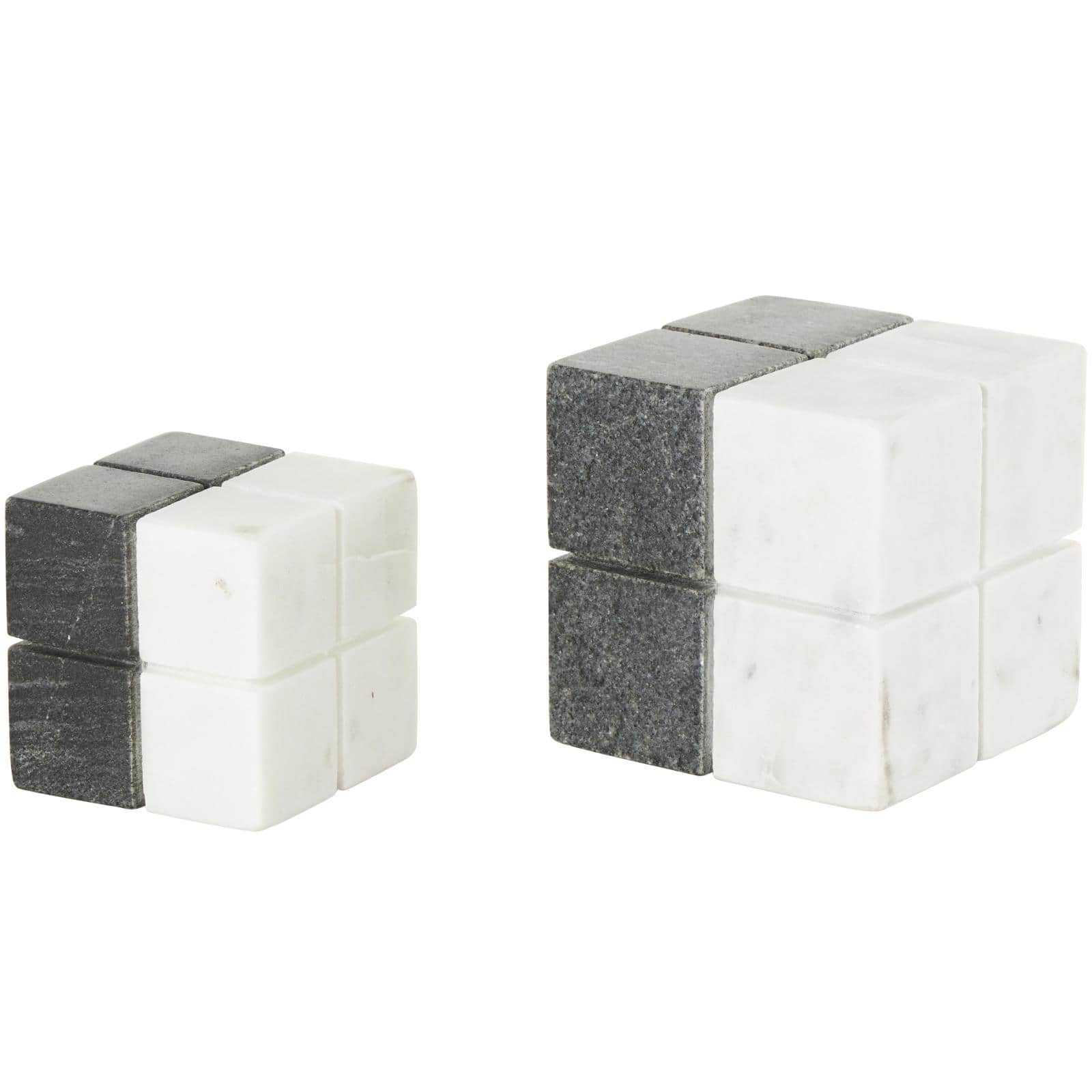 White Marble Geometric Dice Sculpture with Black Accent Set