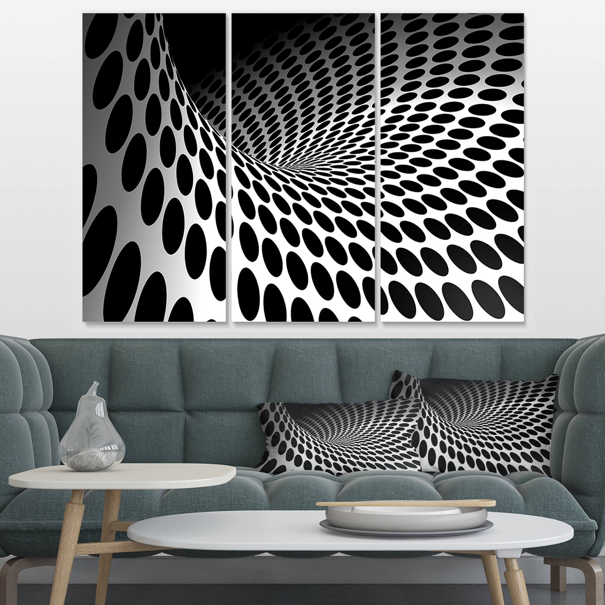 Designart - Waves and Circles Black n’ White - Abstract Canvas Art Print