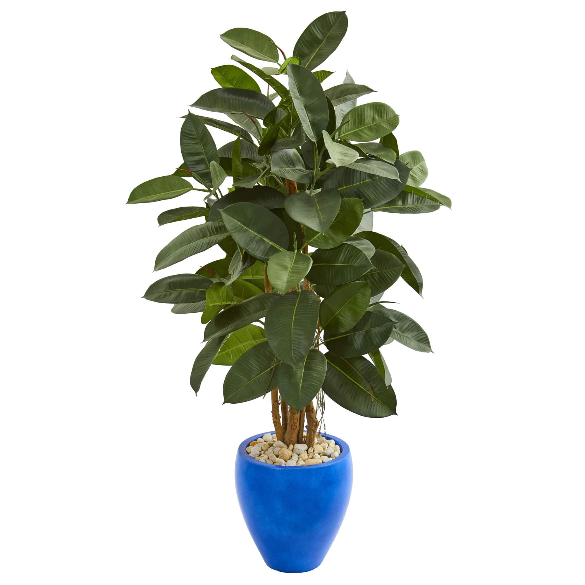4.5Ft Rubber Tree in Blue Planter By Nearly Natural in Green | 4.5 ft | Michaels®