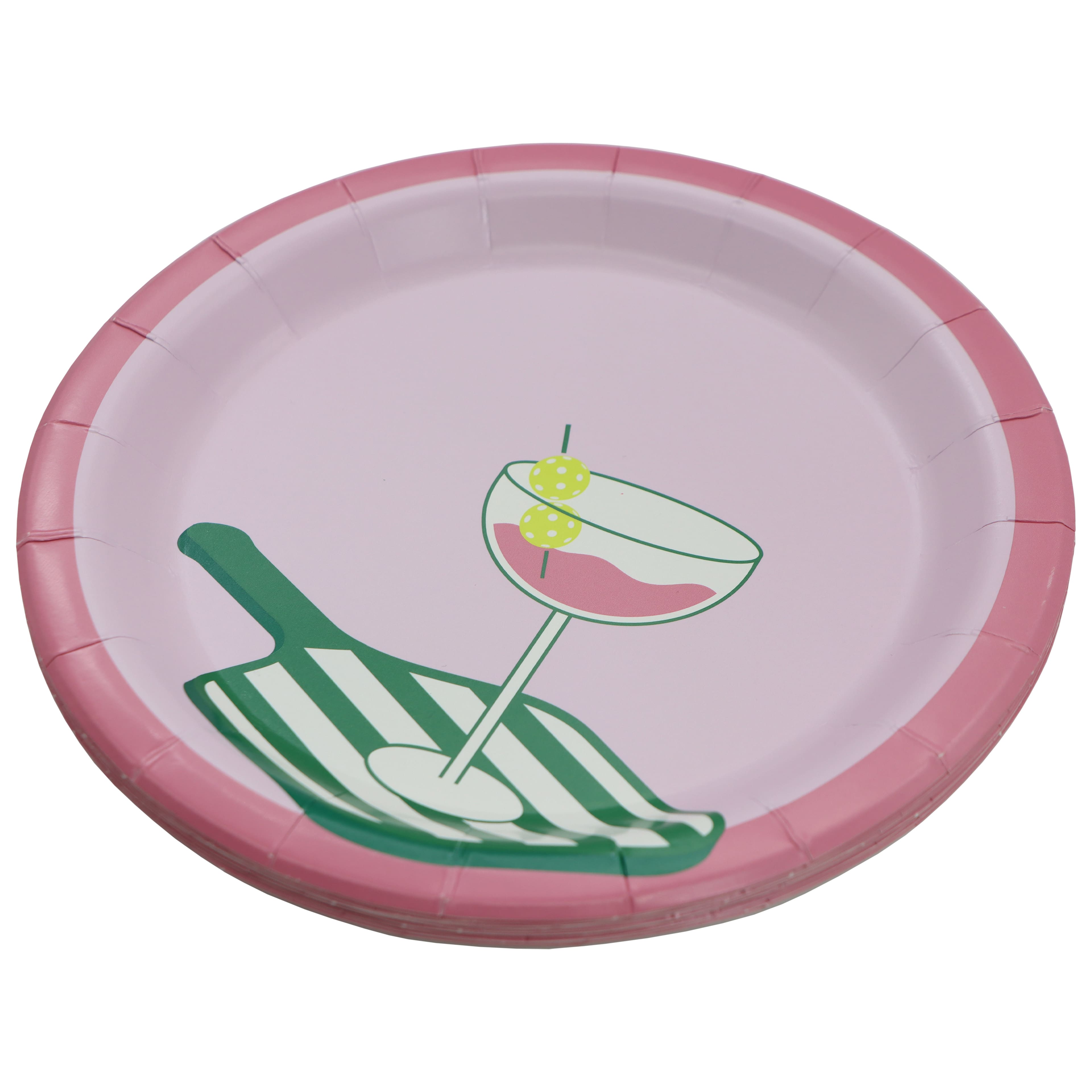 Cocktail Court 7" Pink Paddle & Tini Paper Snack Plates, 10ct. by Celebrate It™