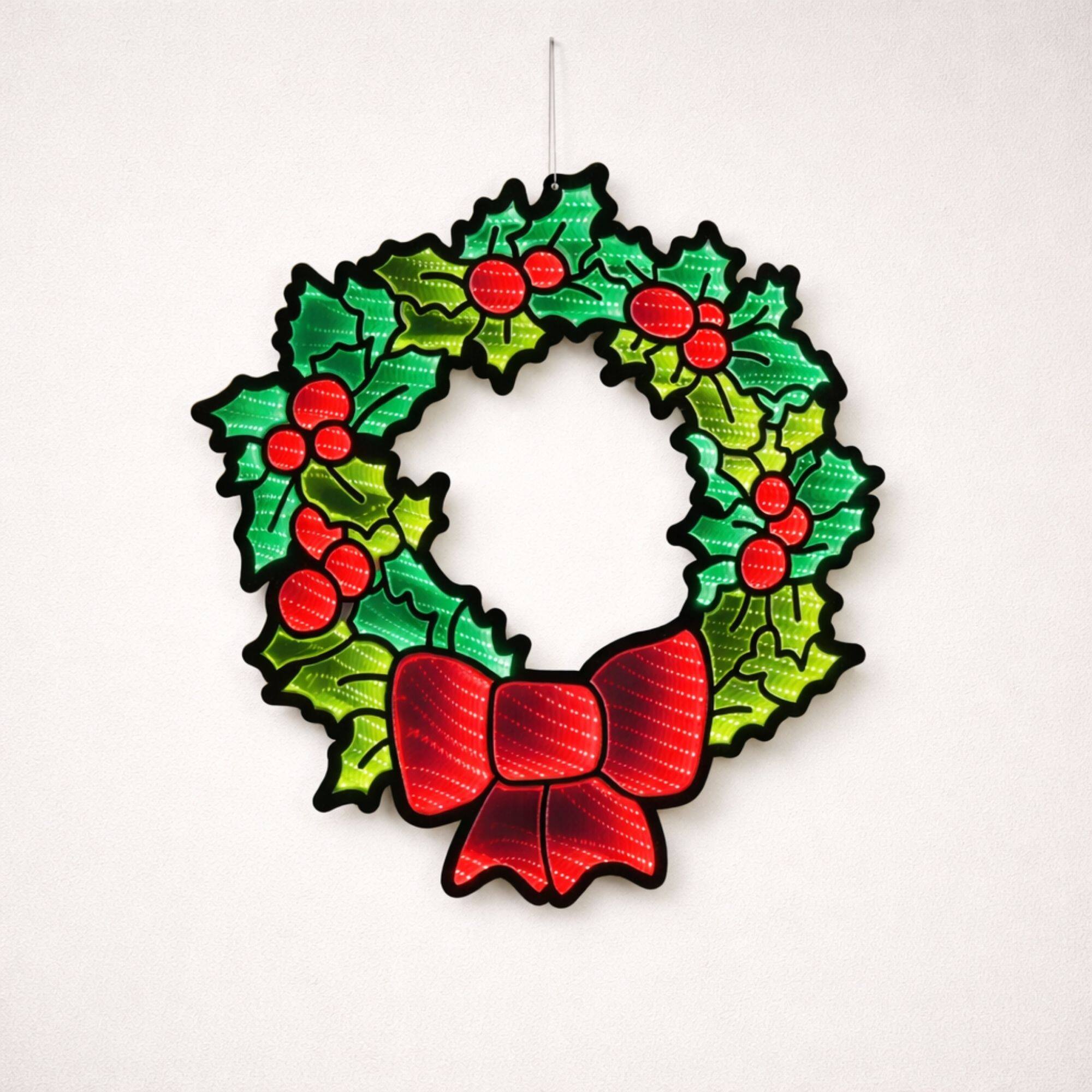 Melrose 25" Hanging Holly Wreath with Bow EkkoLight