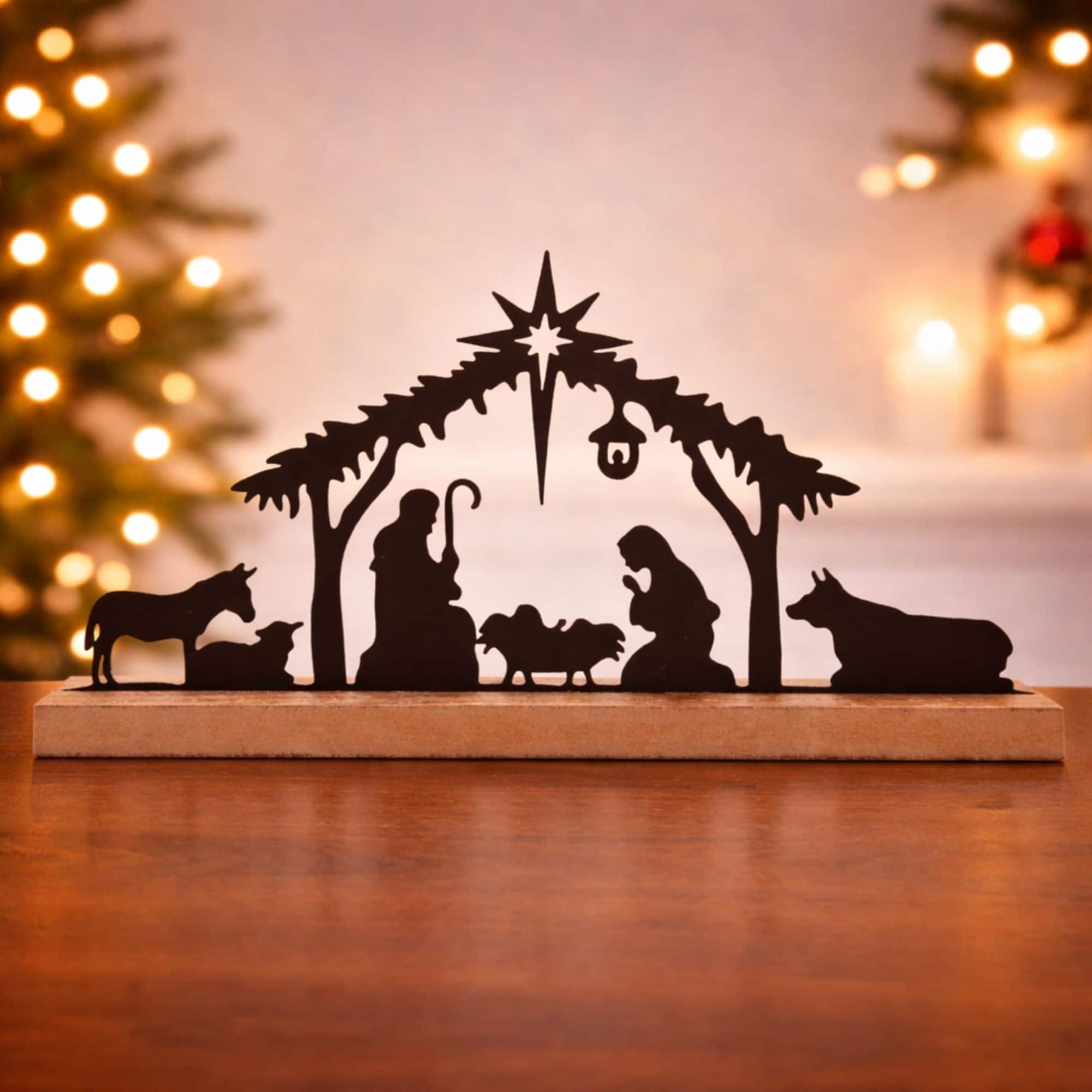 Melrose 11.75" Holy Family Nativity with Animals Silhouette Décor
